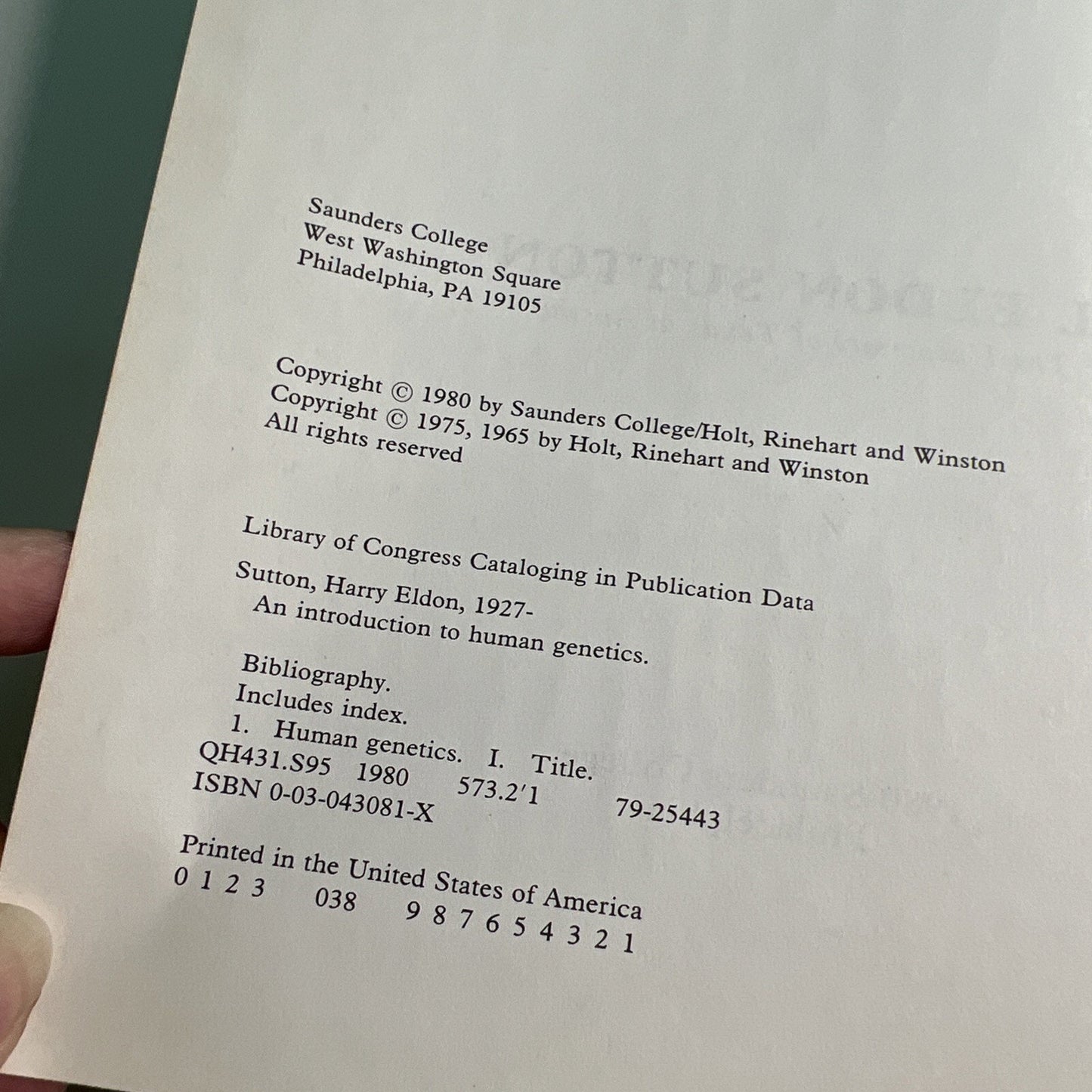 An Introduction To Human Genetics 3rd Edition H. Eldon Sutton 1980 HC Textbook