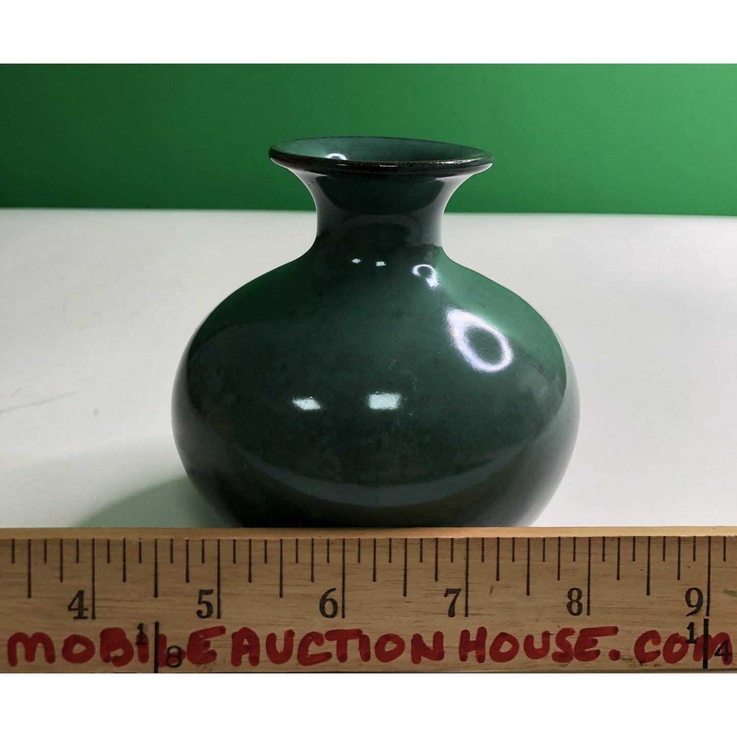 Vintage W. J. GORDY Pottery VASE Hand Made Thrown Green Glaze Verdi Gris Clay