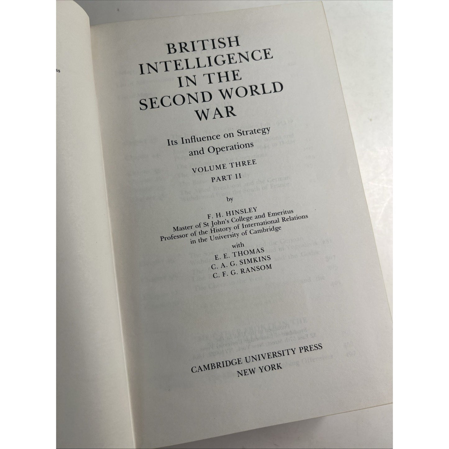 BRITISH INTELLIGENCE IN THE SECOND WORLD WAR by Hinsley 5 Vols 6 Books HC DJ