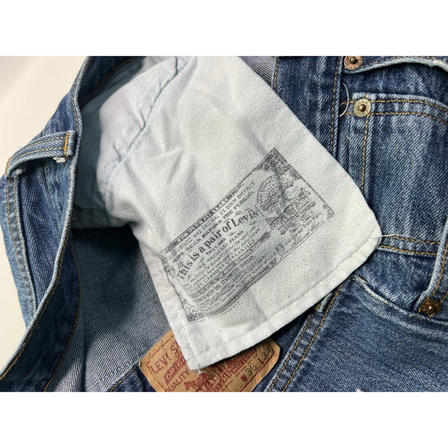 Levis Original 501 Button Fly Straight Leg Blue Denim Jeans Mens 36x34