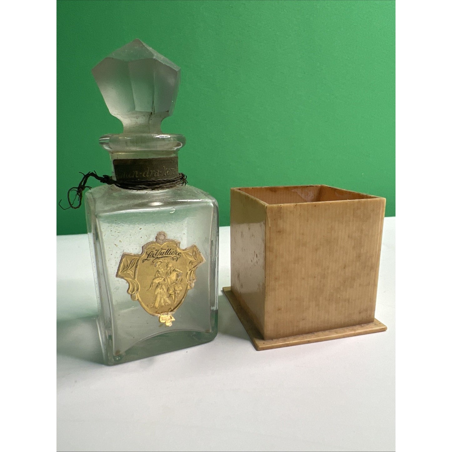 VTG LaValliere Chan-dra-kan-ta Glass Perfume Bottle W/ Stopper & Celluloid Box