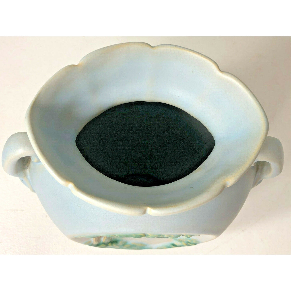 Vintage Blue Weller Art Pottery, Rare Hand-Painted Coastal Naturalist Boat Scene