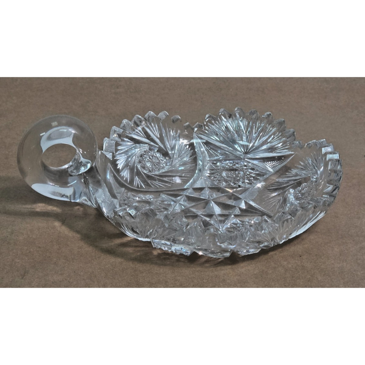 Vintage Cut Crystal Pinwheel Handled Nappy Dish Candy Bowl 6"
