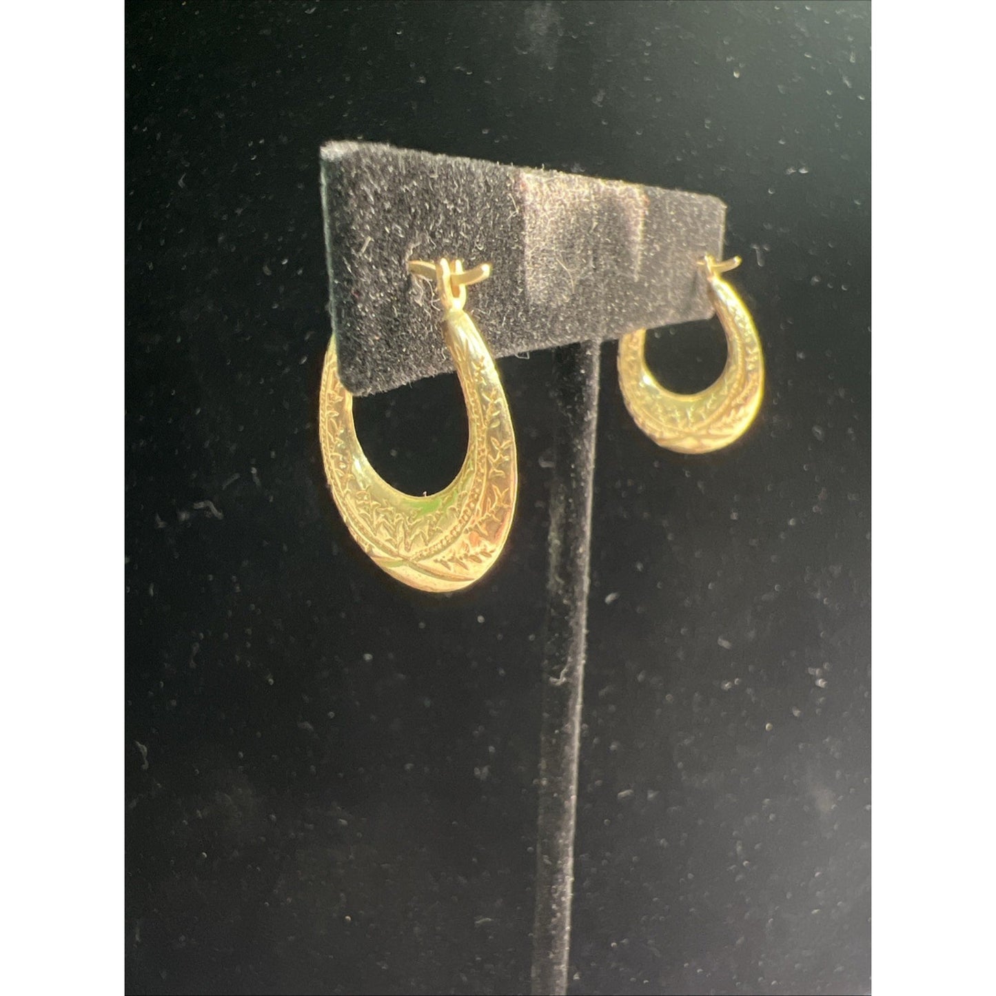 14K Gold Hoop Etched Stamped Earrings - French Lock Hinged Closure