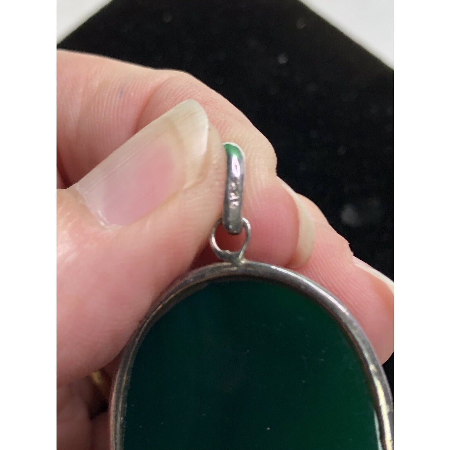 925 Sterling Silver Green Onyx Charm Pendant Beautiful Woman's Gift