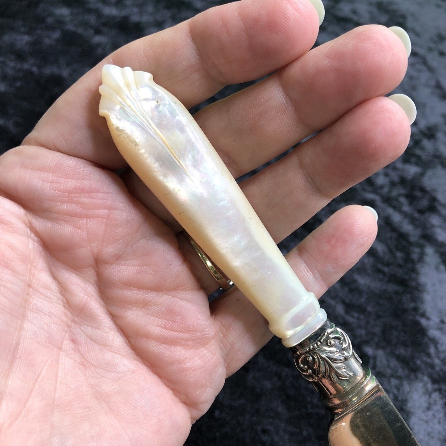 Vintage Dessert Knife with Mother of Pearl Handle Hallmarked 10” Long (B)