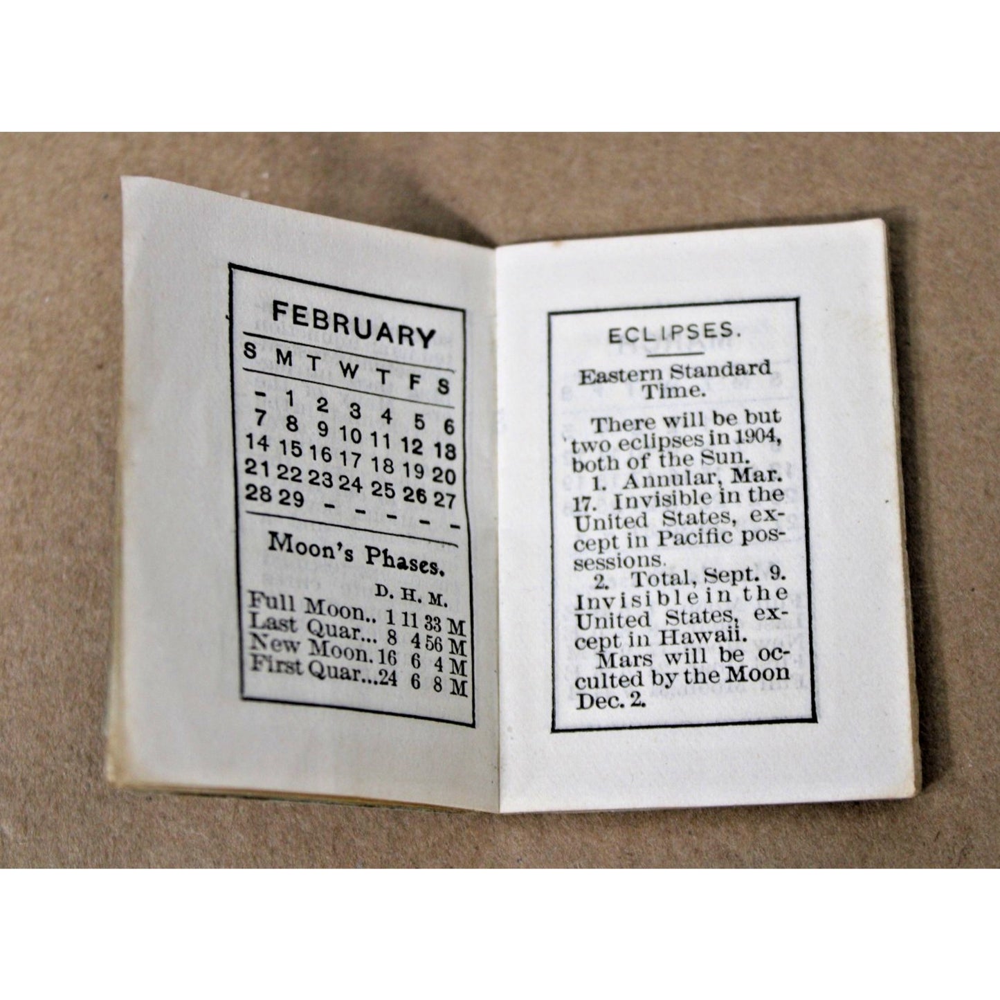 Piso's Pocket Book Almanac for 1904, Atmore, AL Tiny 2.25"H Excellent! Rare!