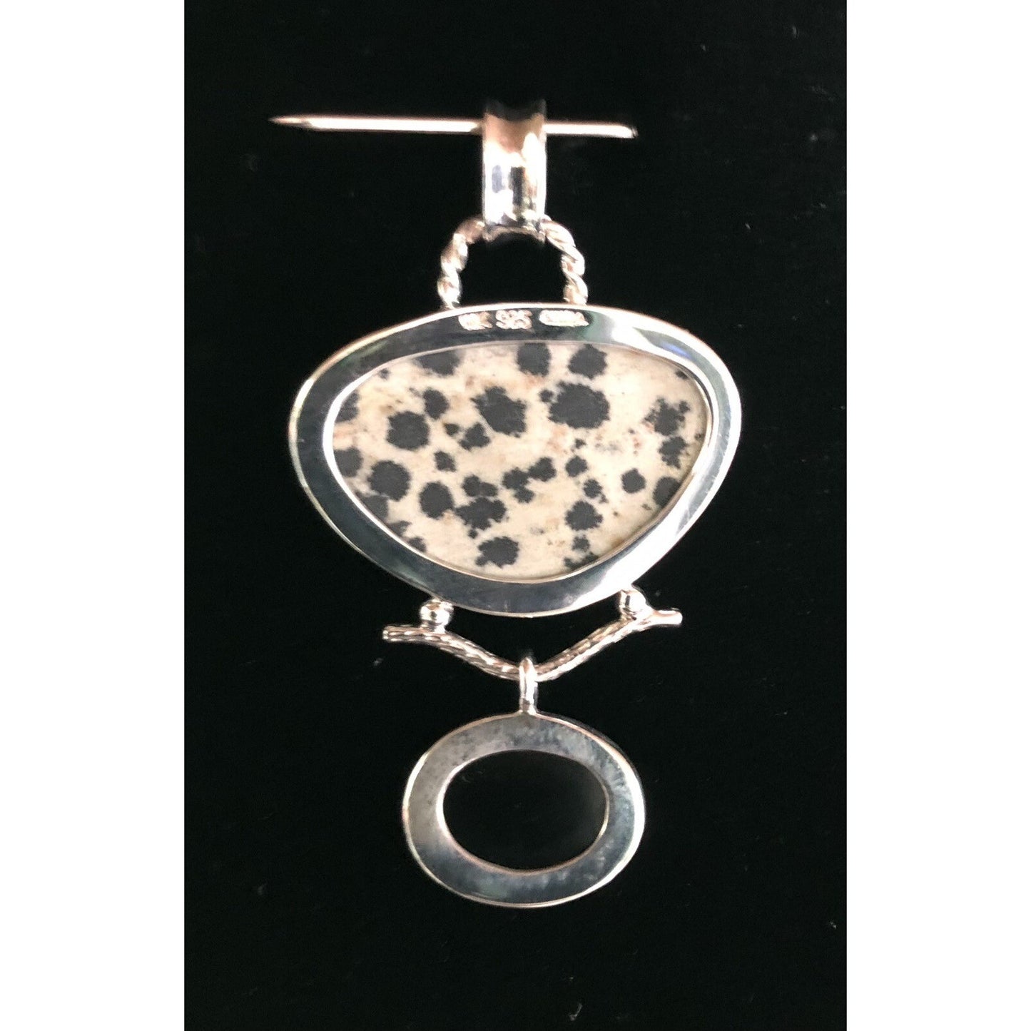 Vintage Dalmation Jasper Black Onyx Sterling Silver Pendant Whitney Kelly 925