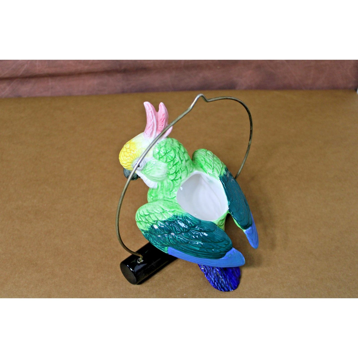 Colorful Painted Ceramic Hanging Cockatiel/ Parrot Majolica Pottery Planter