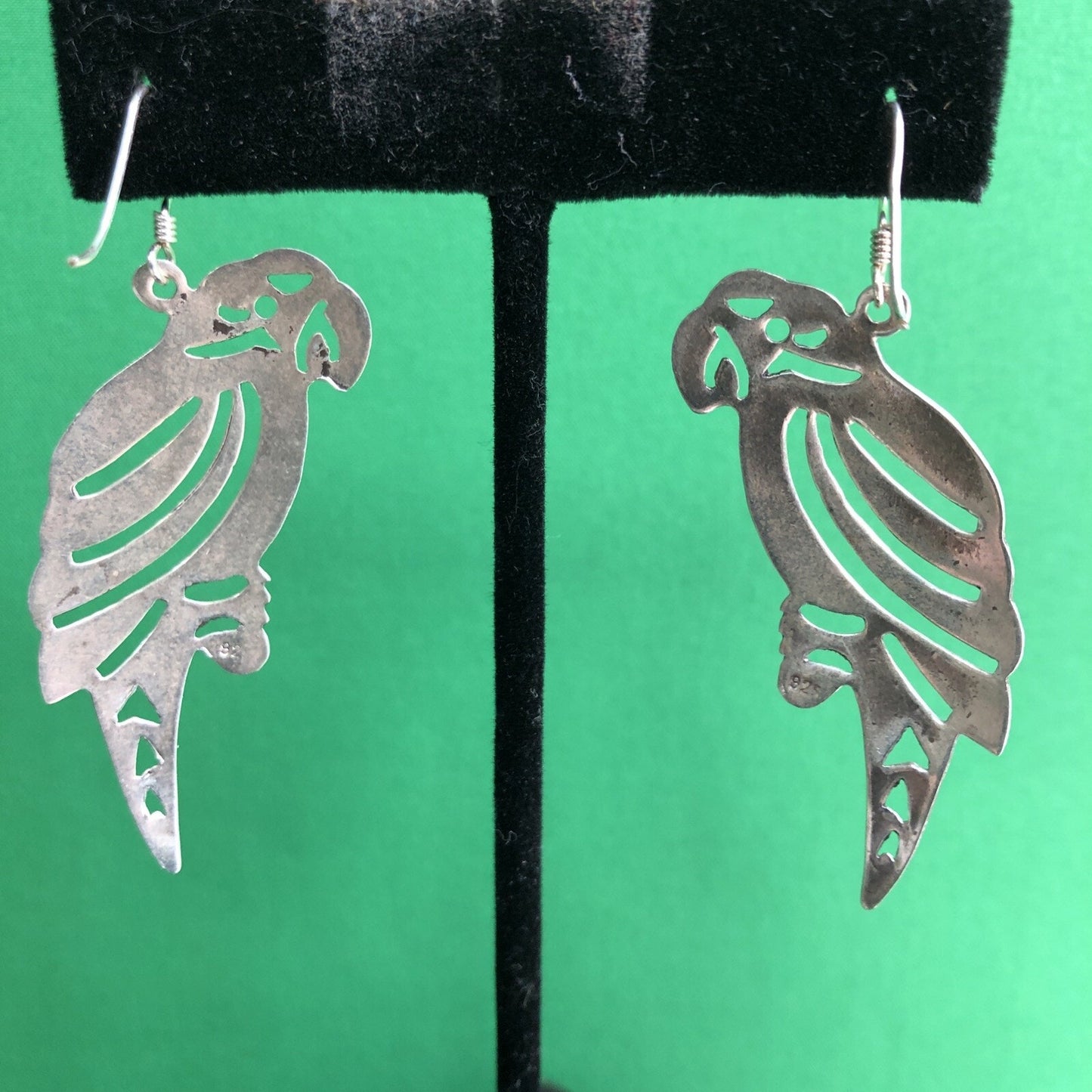 Vtg Mexican .925 Silver PARROT Toucan Bird Earrings Stamped Pierced Hook Wire
