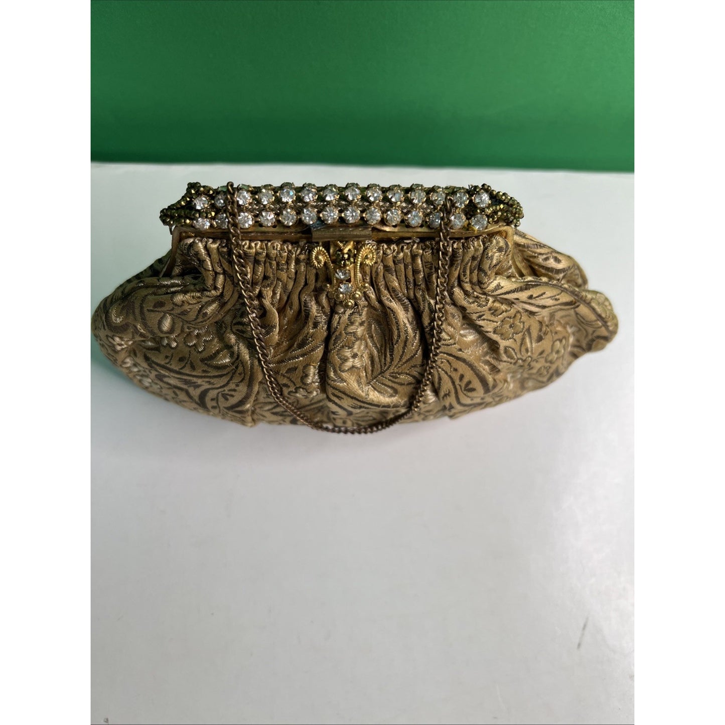 Frances Hirsch France Gold Brocade & Rhinestone Clutch Purse With Matching Belt