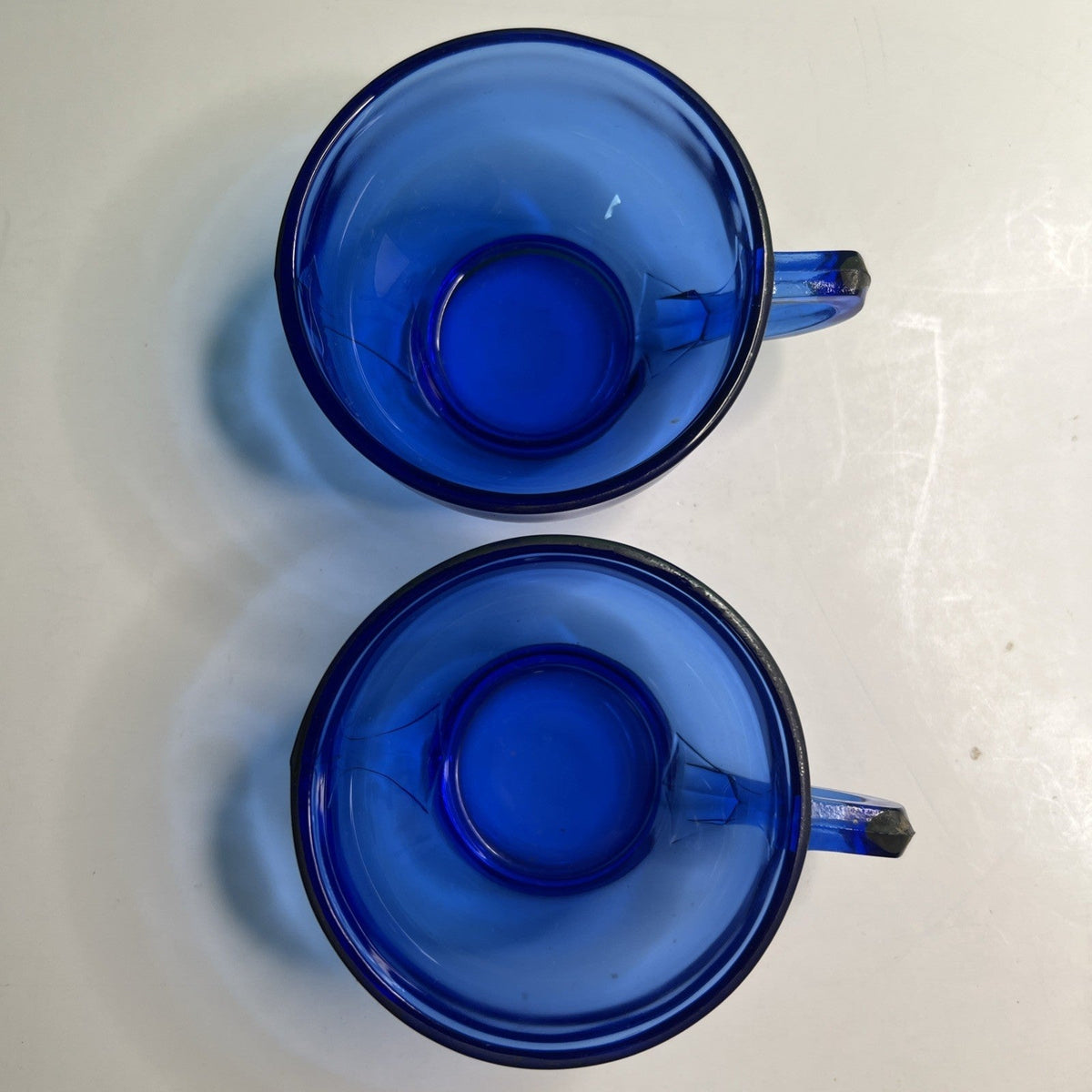 Two (2) L E Smith Mt Pleasant Cobalt Blue Cups & Saucers Vintage Pair