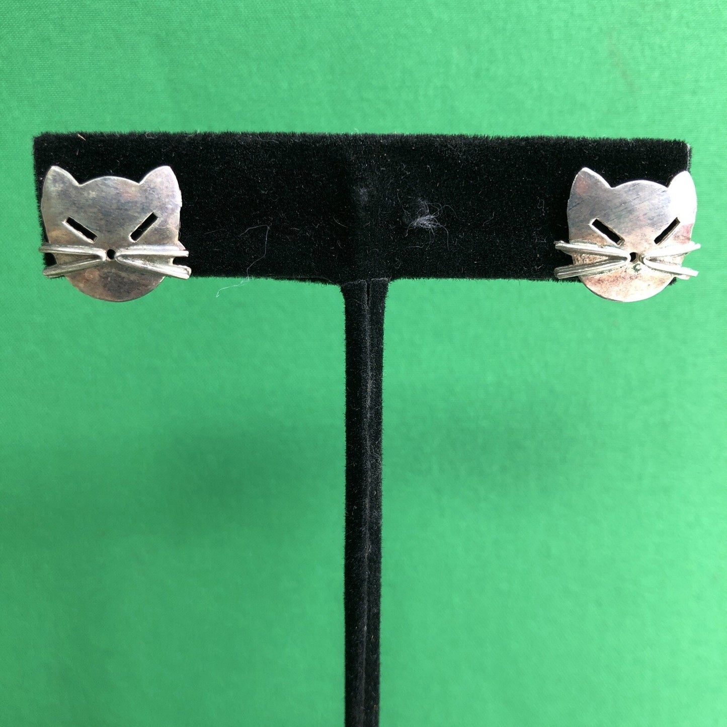 Vtg Mexican Silver .925 CAT EARRINGS Pierced Post Kitty Kitten Feline