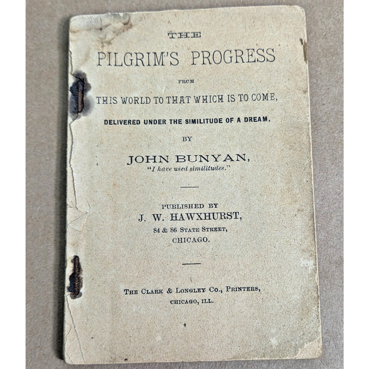 Antique 1880s Miniature "The Pilgrim's Progress" Rare Chicago Ephemera- Bunyan