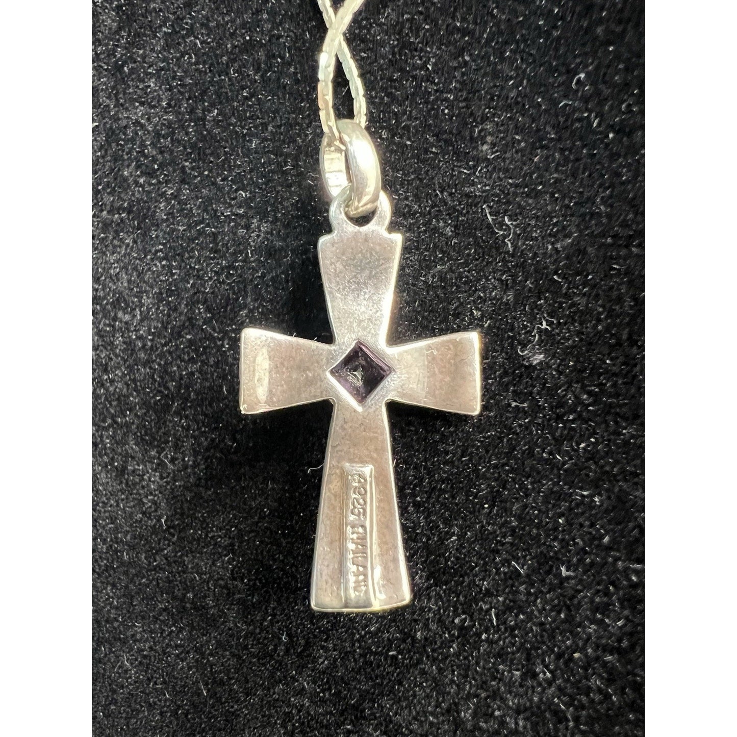 24” Sterling Silver 925 Chain And Cross Pendant Amethyst Purple Stone Necklace