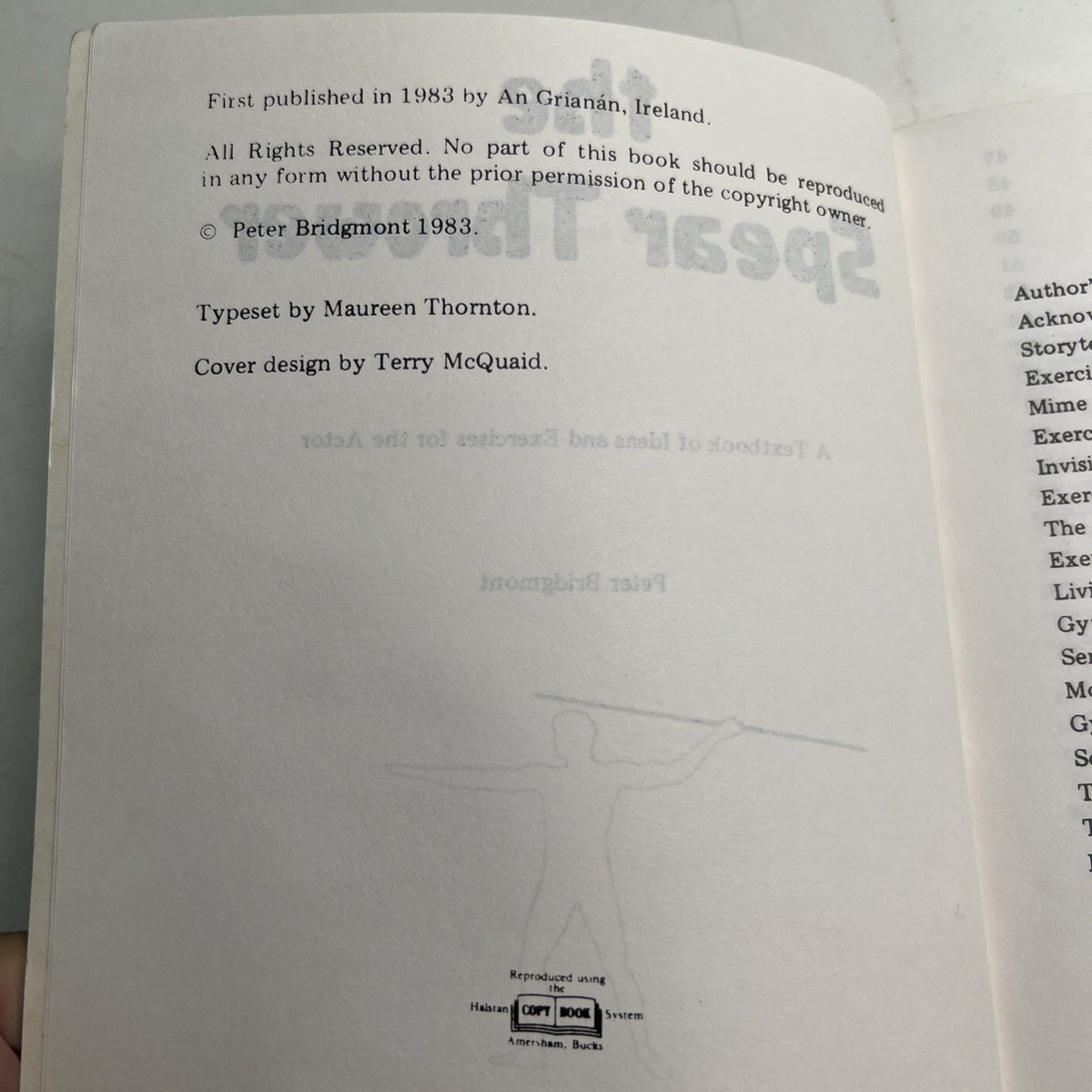 1983 PB The Spear Thrower by Peter Bridgmont Ideas For Actors Letter From Author