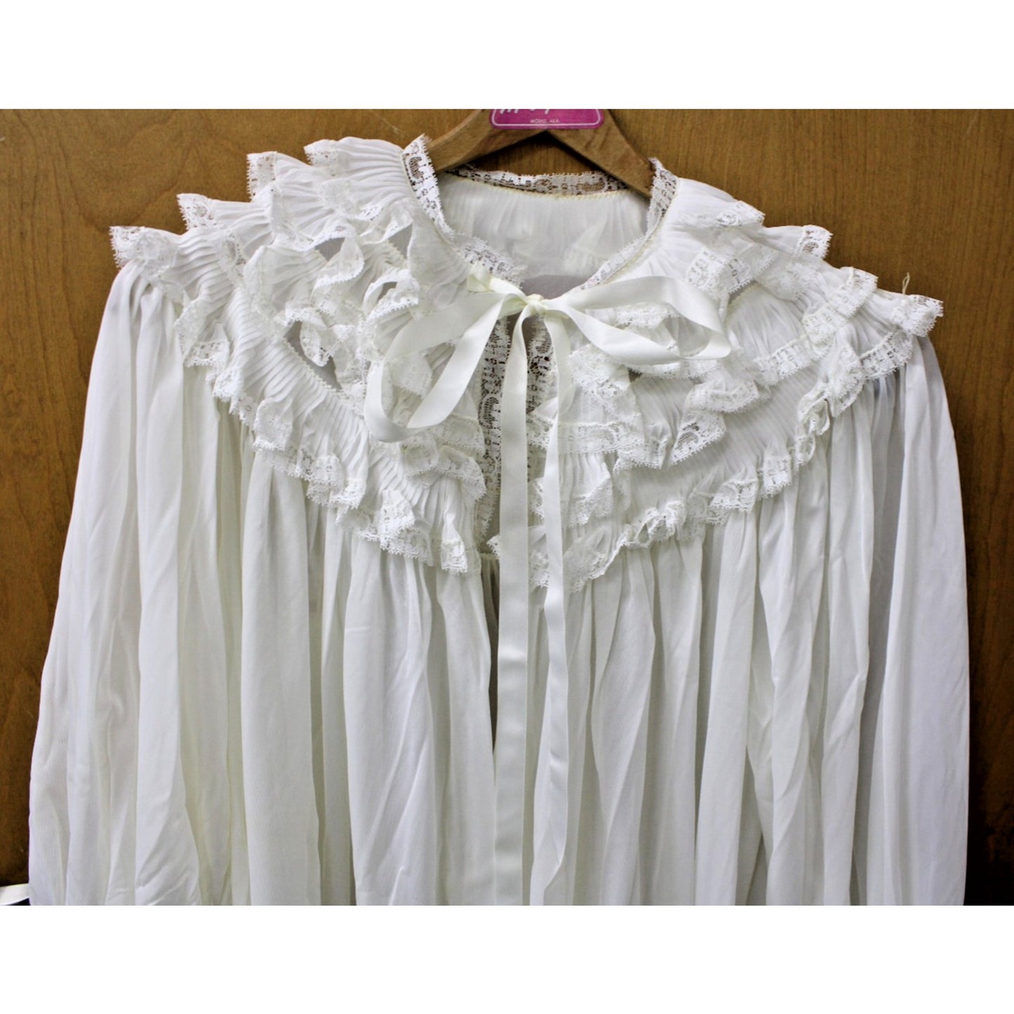 Vintage Nylon Babydoll Peignoir Robe White Lace, Small, San Souci, Pinup Trad.