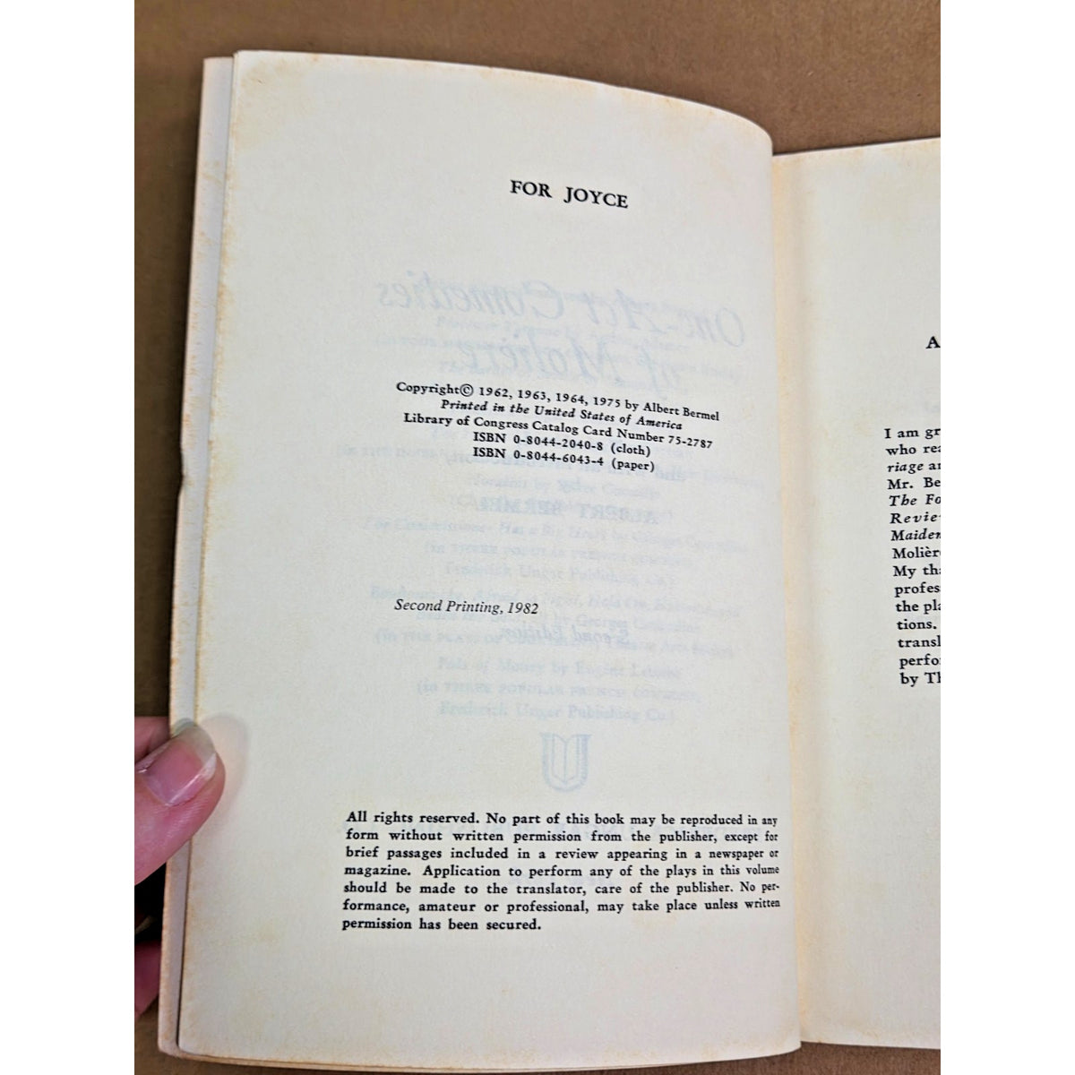Vintage One-Act Comedies of Molière Paperback | Albert Bermel Translation 1982