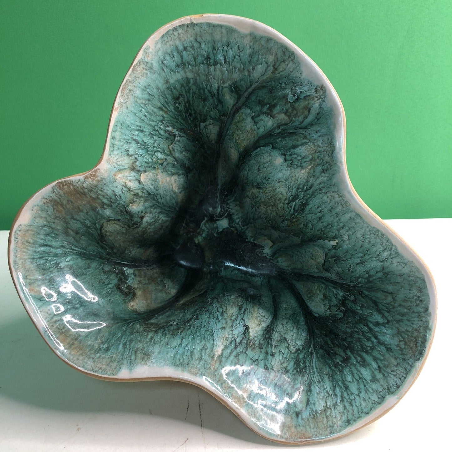 SIGNED Hammat Original 403 Pottery Dish Blue Green Brown Biomorphic Design MCM