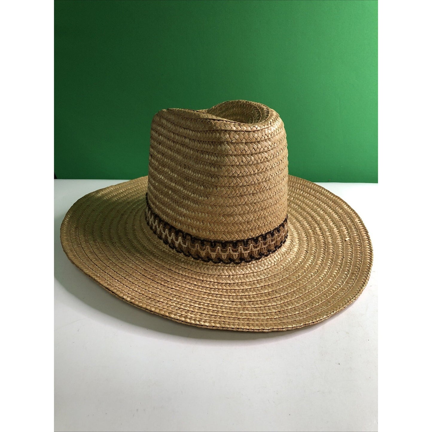 Vtg Stomper Western Style Cowboy Cowgirl Hat Straw Tan Rodeo Farm Made in Italy