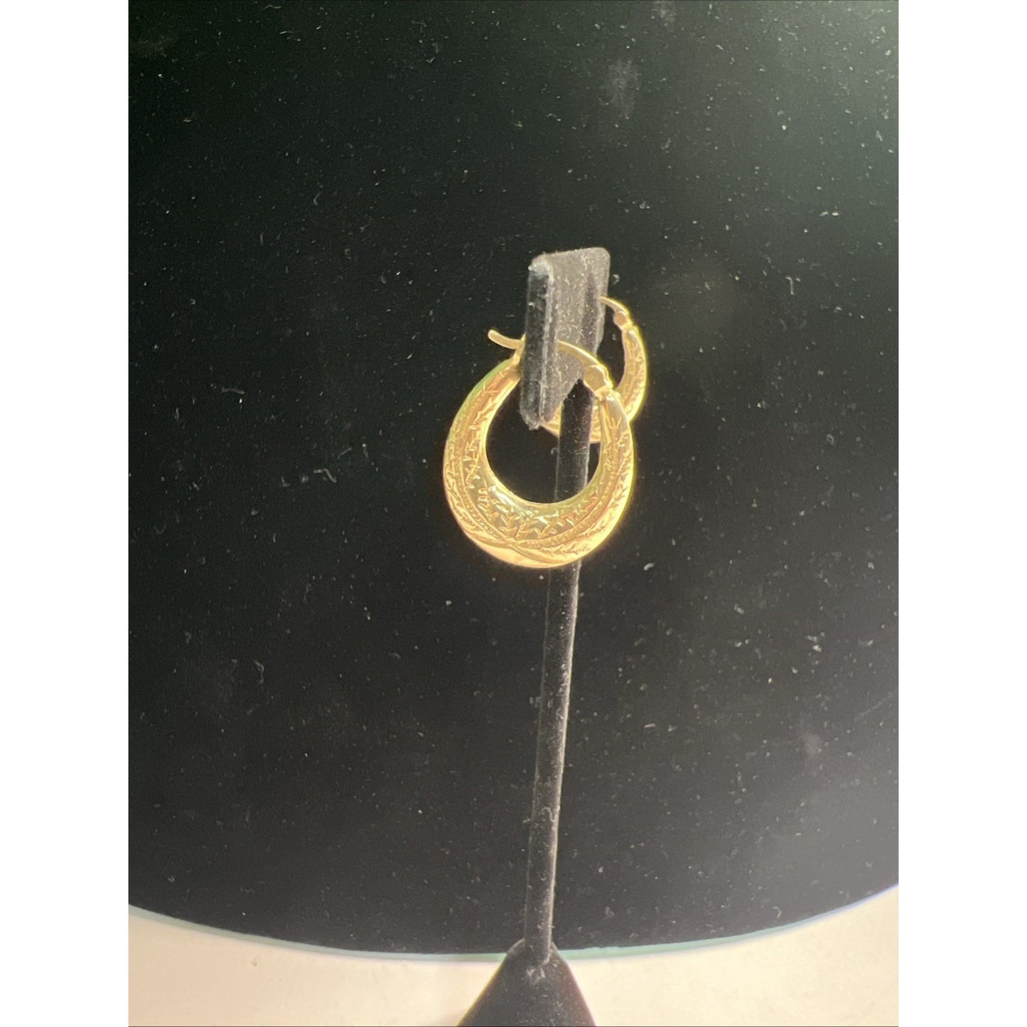 14K Gold Hoop Etched Stamped Earrings - French Lock Hinged Closure