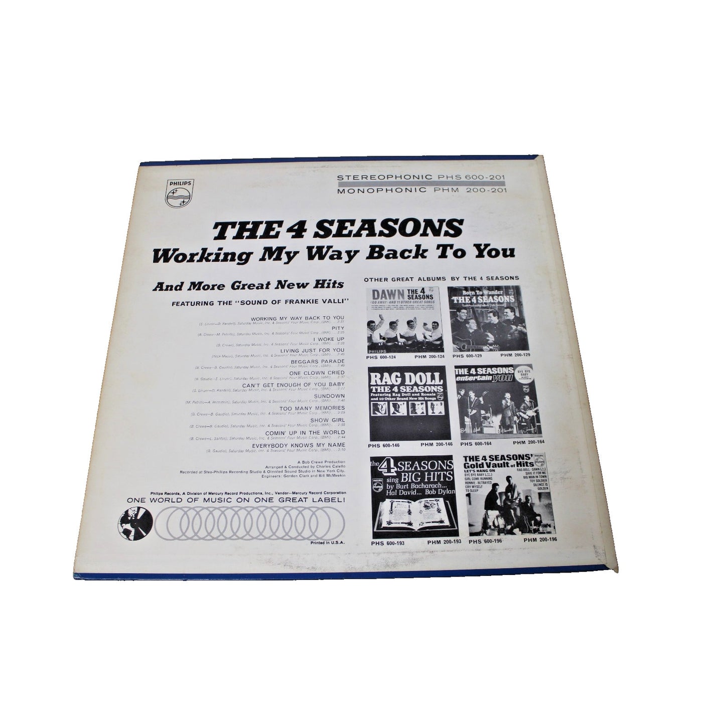 1966 The 4 Seasons: Working My Way Back To You, Philips Mono Vinyl LP Record