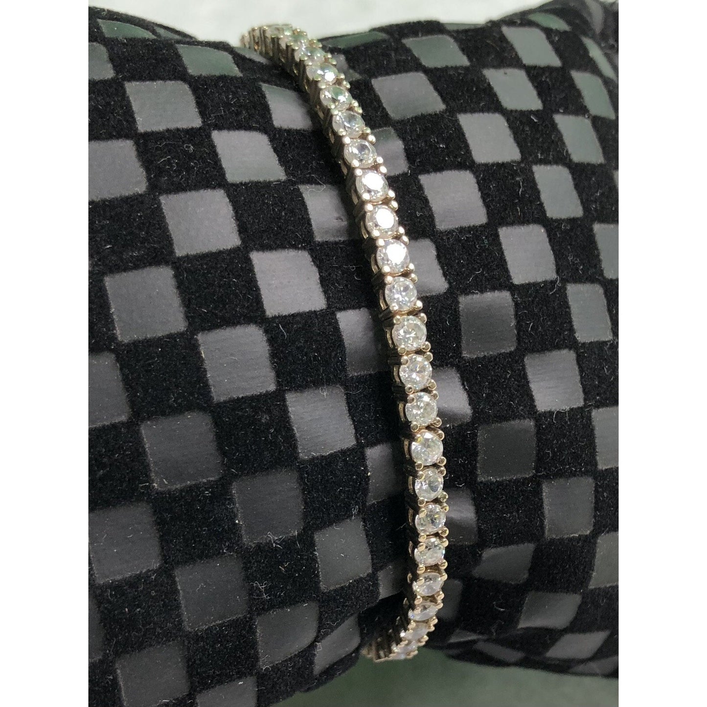 Vintage Sterling Silver Tennis Bracelet Simulated Stones 925 Gold Overlay