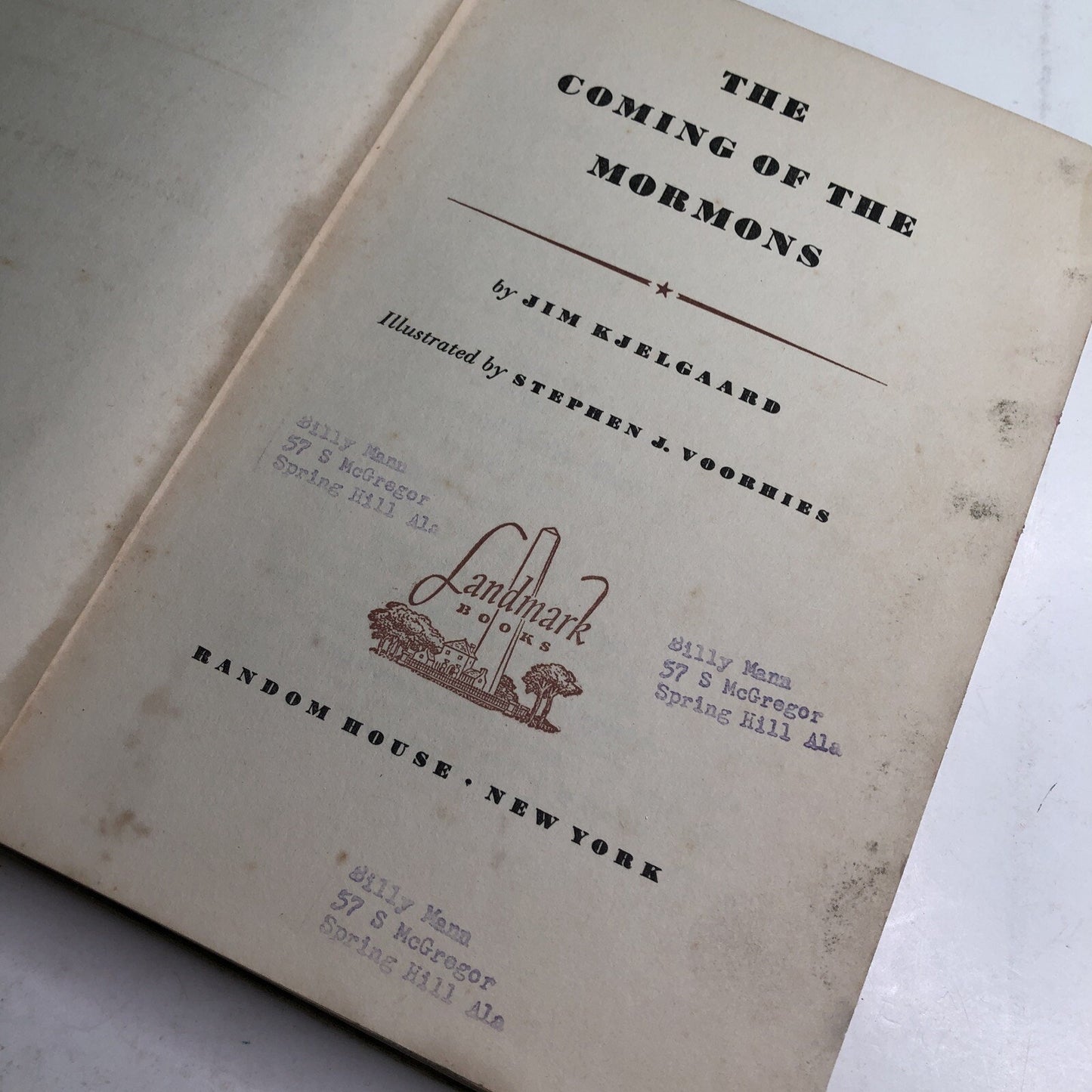 Kjelgaard, Jim Stephen J. Voorhies THE COMING OF THE MORMONS 1st Edition 1953 HC