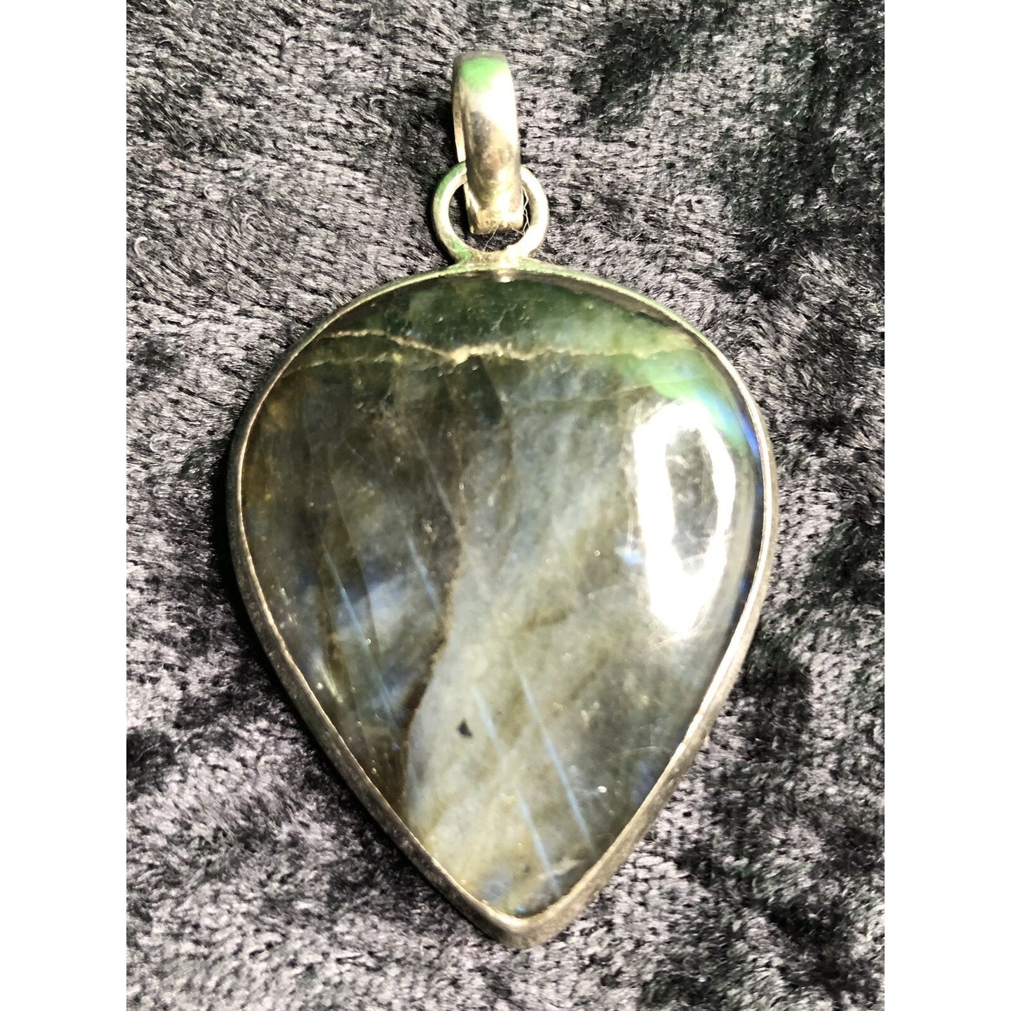 Vintage Sterling Silver Blue Glow Labradorite Pendant Estate Jewelry 1.75” Long