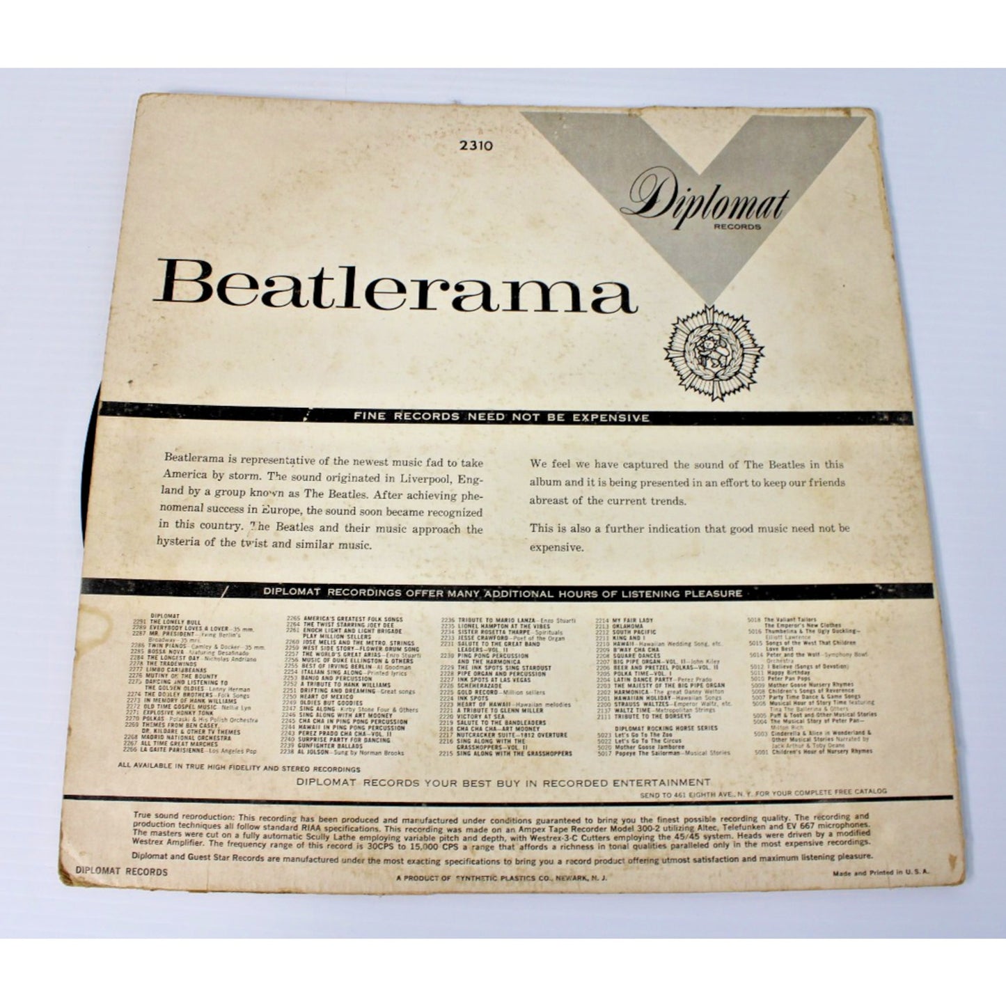 The Manchesters- Beatlerama Vol 2, 1964 Mono LP, Beatle Covers, Very Good (VG)