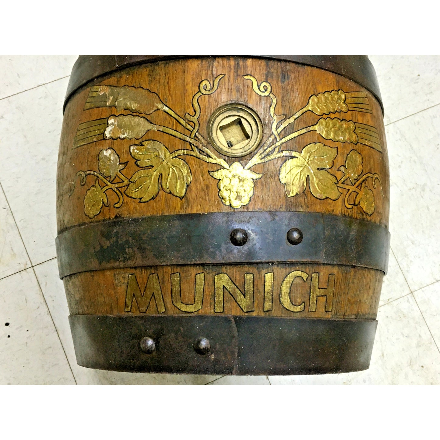 Vintage German Lowenbrau Hand Painted Wooden Beer Barrel- Munich, Germany