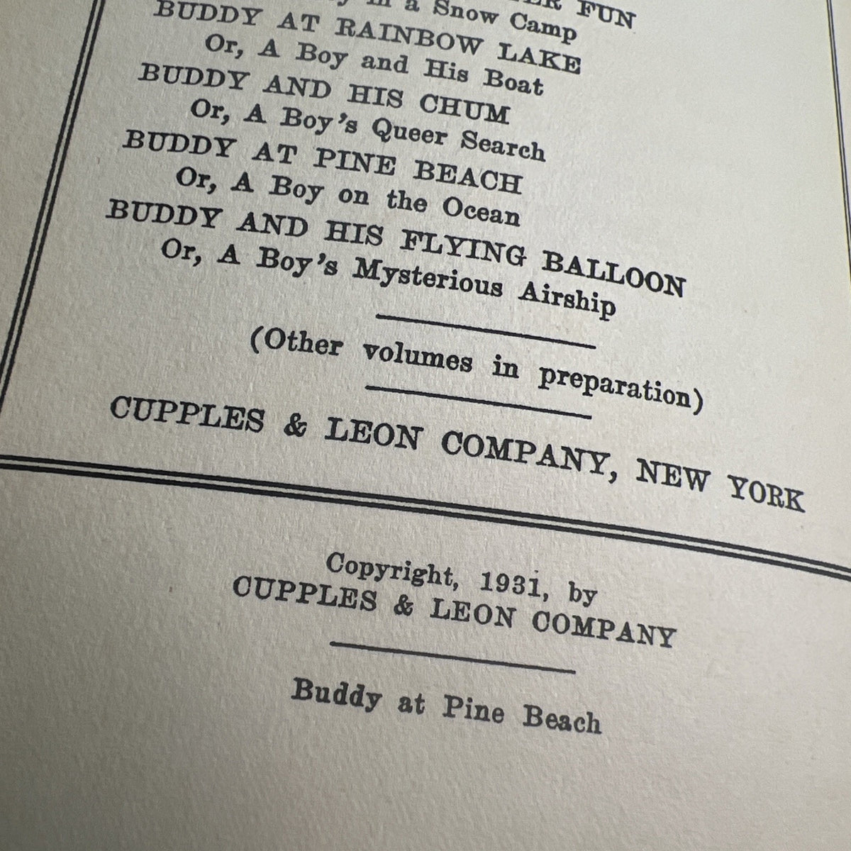 BUDDY at PINE BEACH Howard R. Garis Cupples & Leon 1931 Hard Cover Illustrated