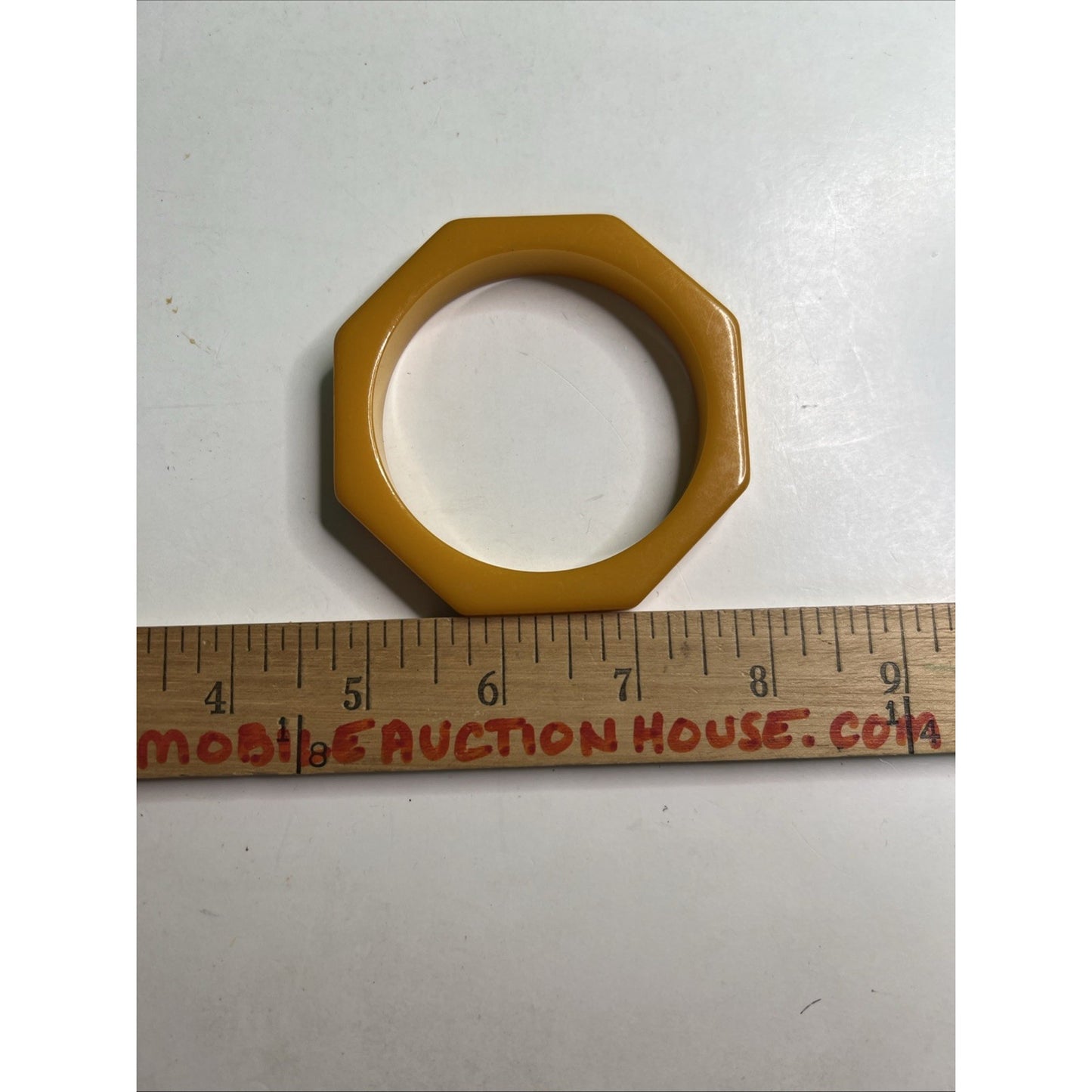 Gorgeous Vibrant Rich Yellow Bakelite Octagonal Bangle Bracelet 2.5” Opening