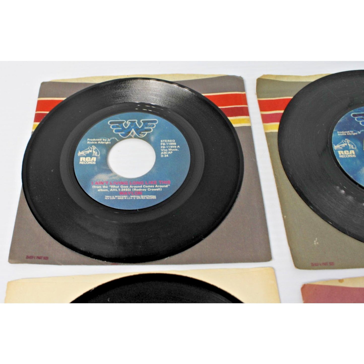 Waylon Jennings- Four 7" Country 45 RPMs- Luckenbach, Dukes of Hazzard, More