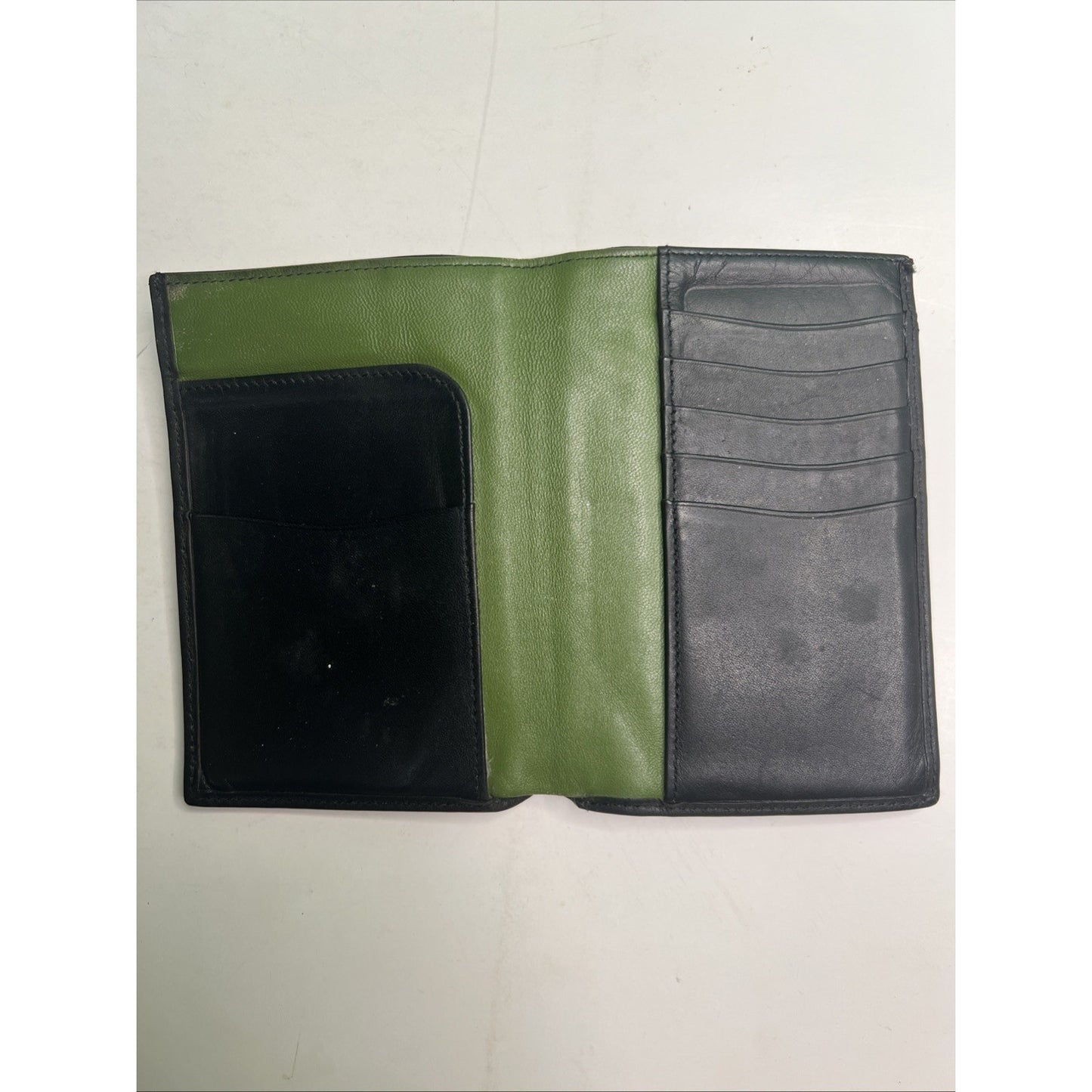 Black Leather Bifold Mens Wallet by Business Centurion Green Interior