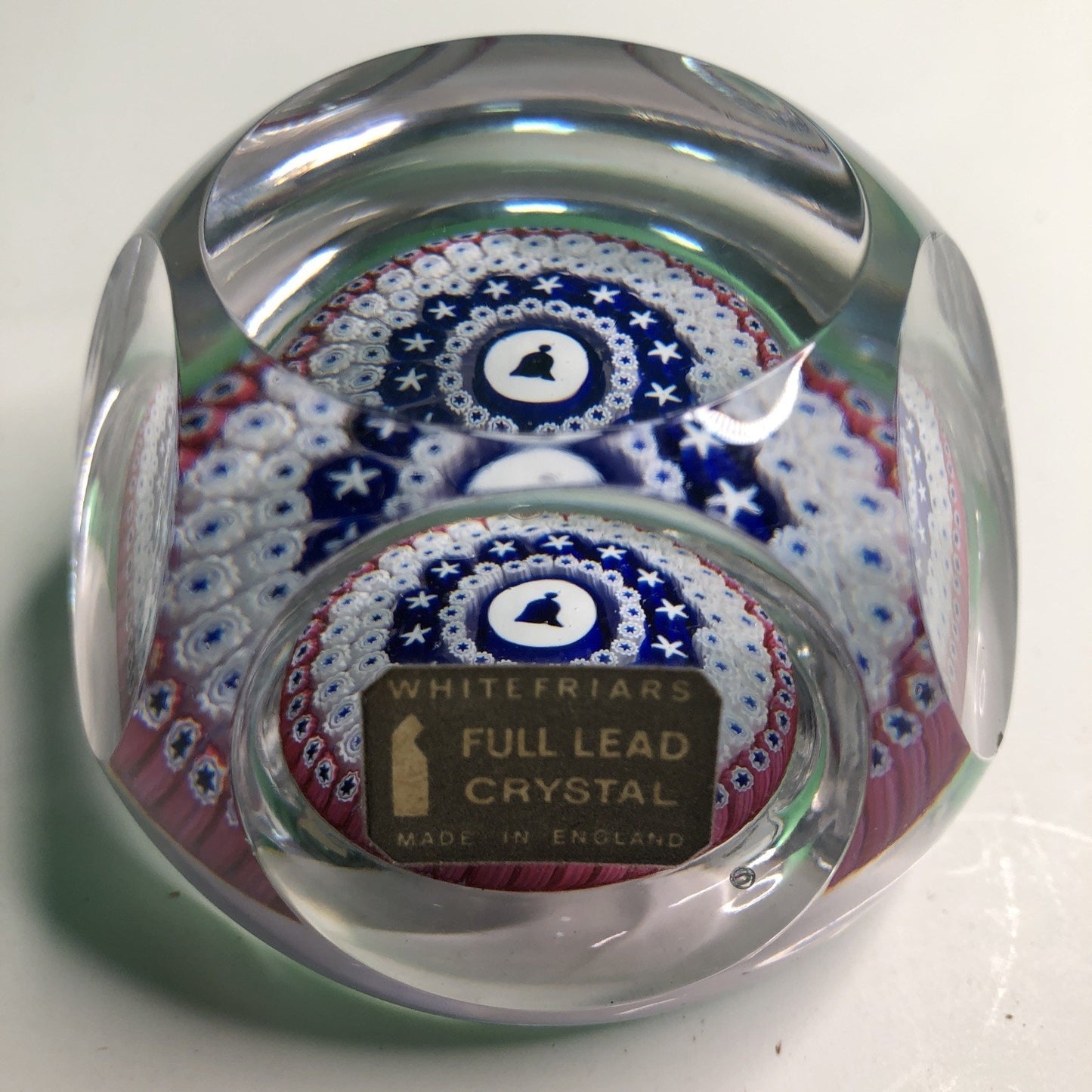 Vintage Whitefriars Glass Millefiori Concentric Cane Faceted Paperweight