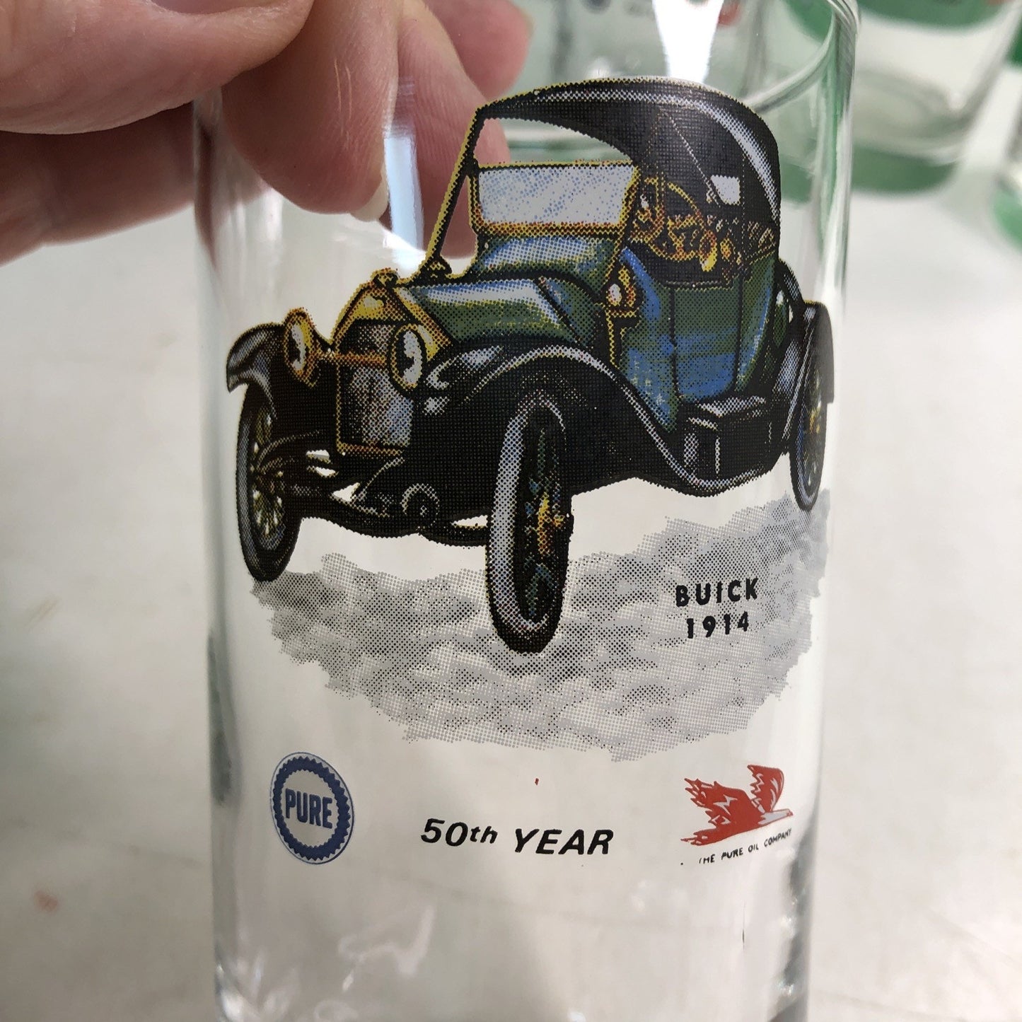 Set 6 Libbey PURE OIL COMPANY 50th Year GLASSES Tumblers Antique Classic Cars