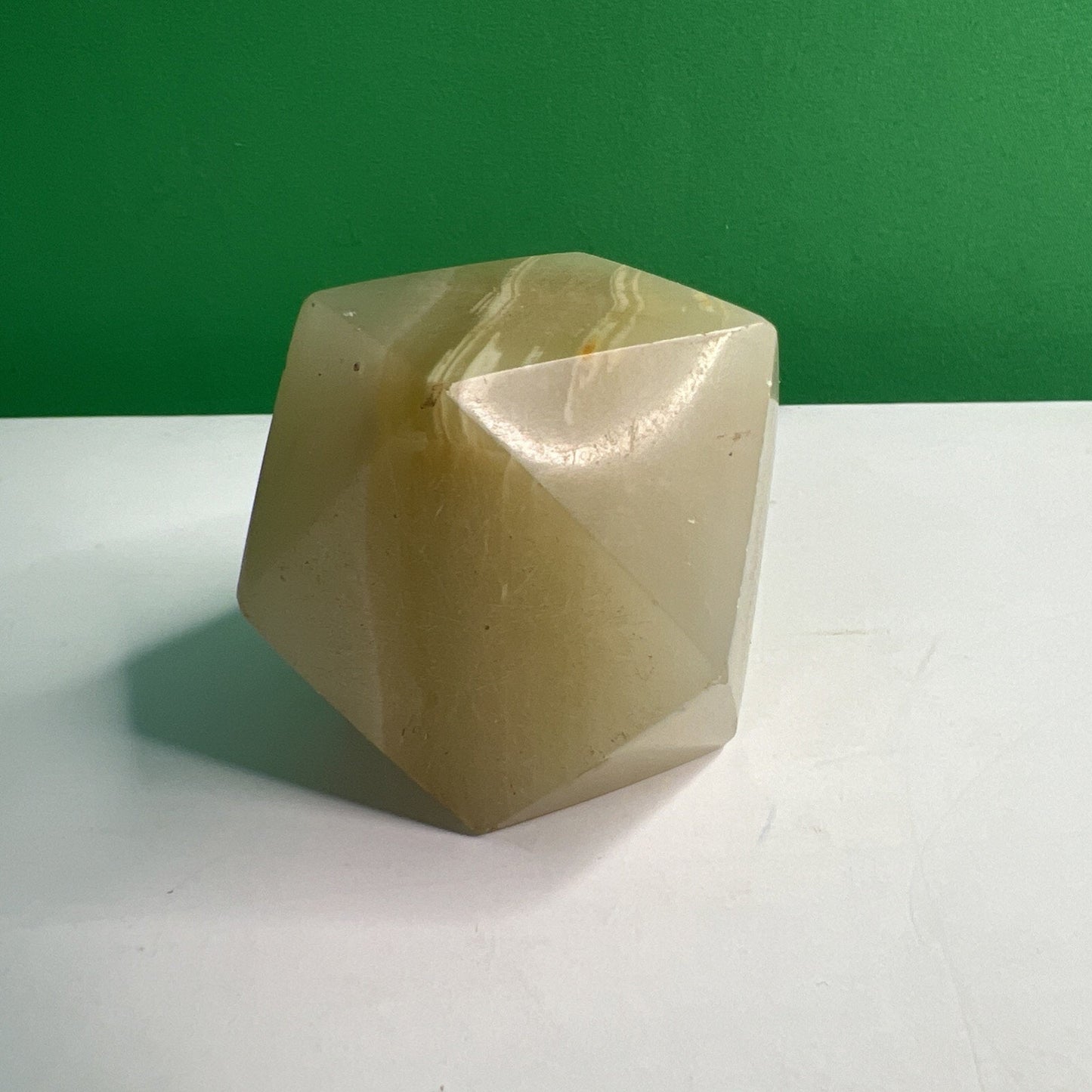 Beautiful Cut Banded Onyx Stone Collectible Paperweight 14 Sided Tetradecagon