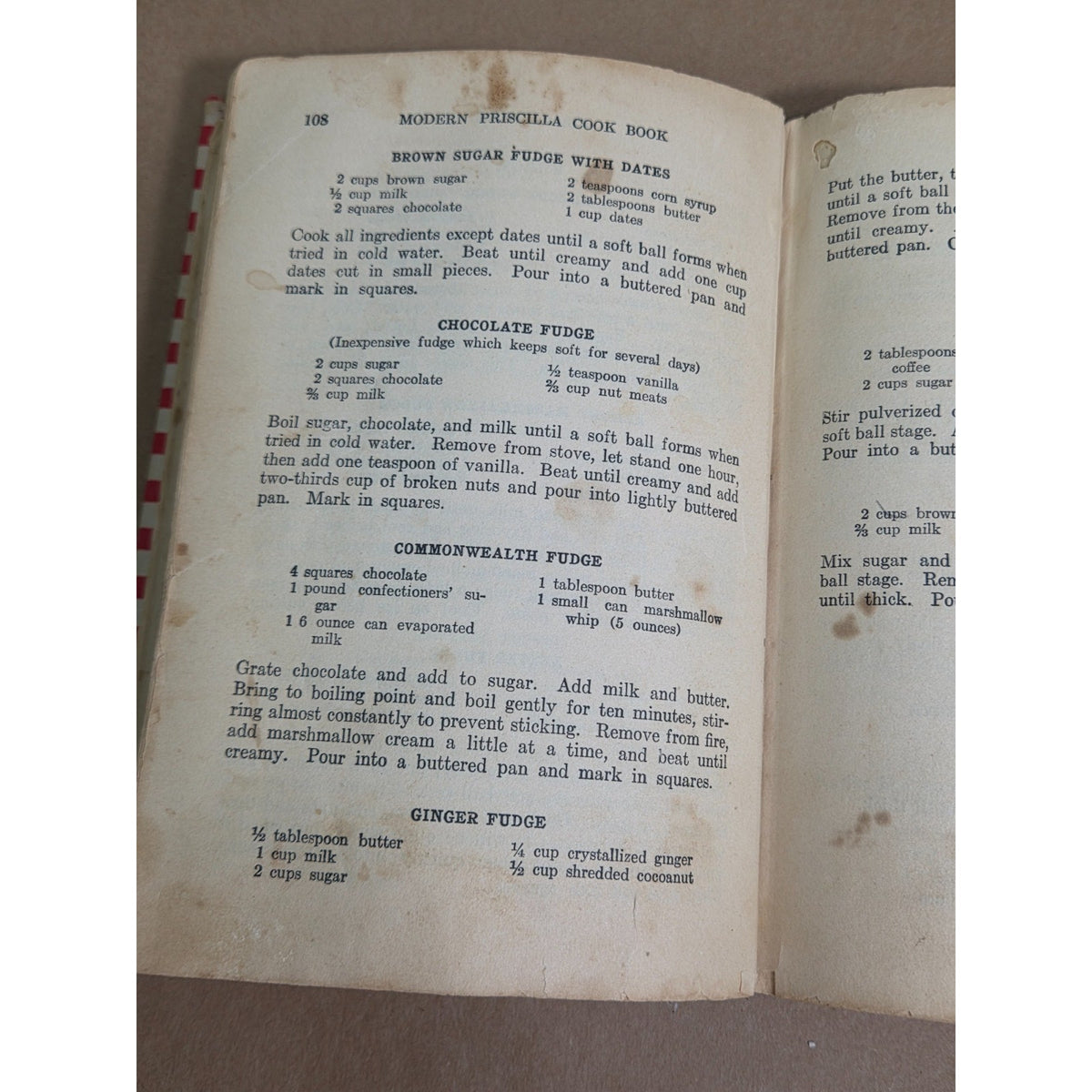 Vintage Modern Priscilla Cook Book Red White Striped Antique 1920s Cookbook