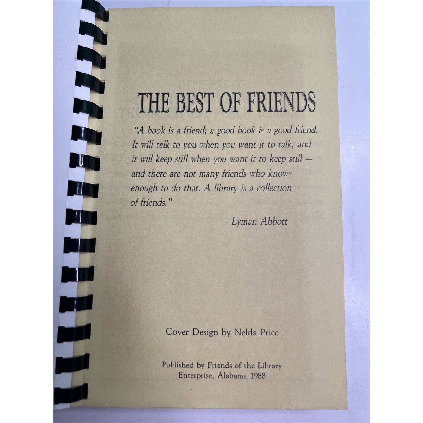 1988 Cookbook The Best Of Friends Of The Library Enterprise Alabama Recipes