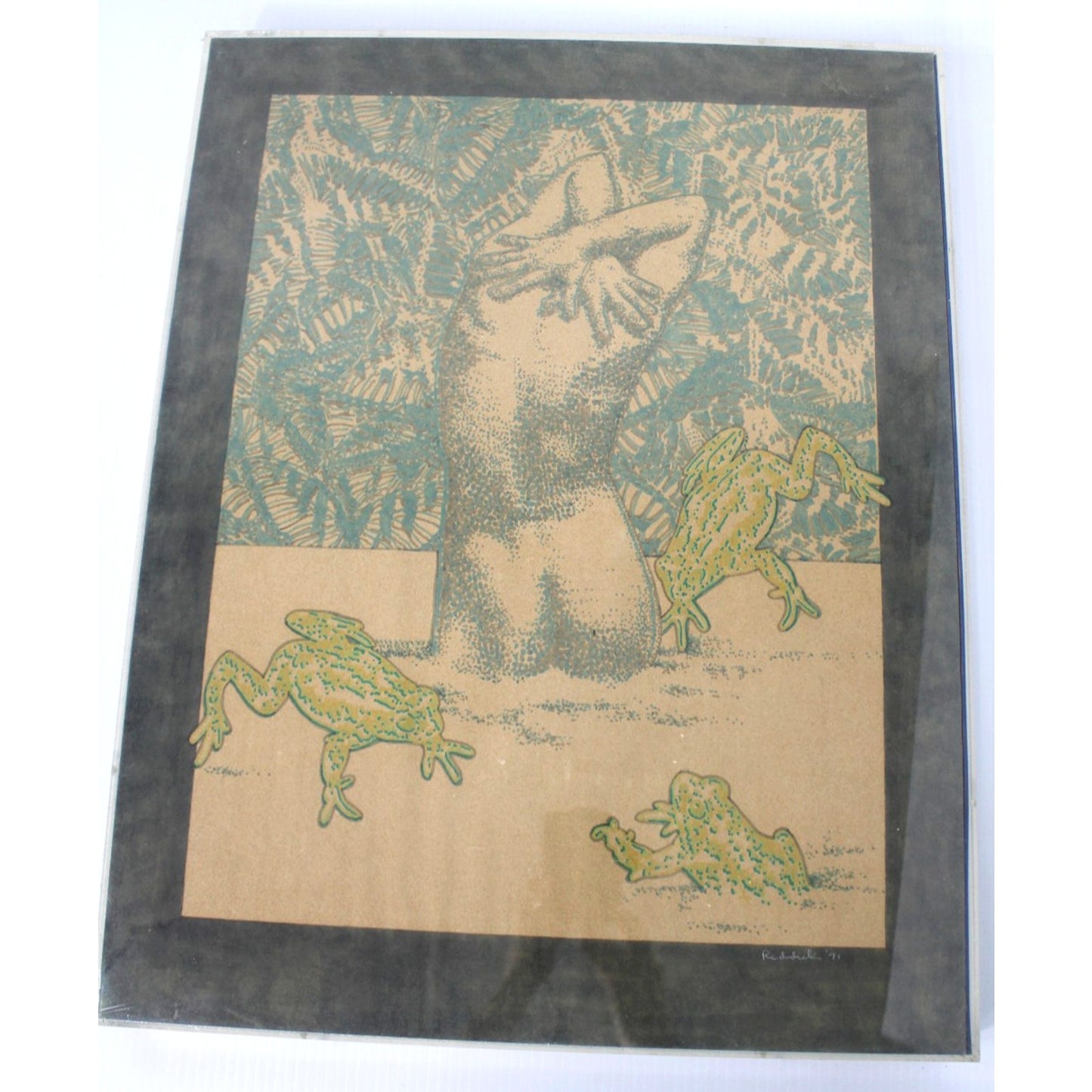 Vintage Framed Woodblock Print by New Orleans Artist Ron Reddick, 22.5" x 17.5"