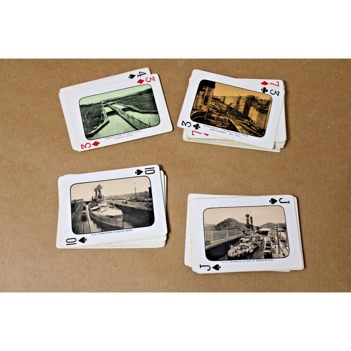 Antique 1920 Panama Canal Souvenir Playing Cards Gold Edges Complete Deck