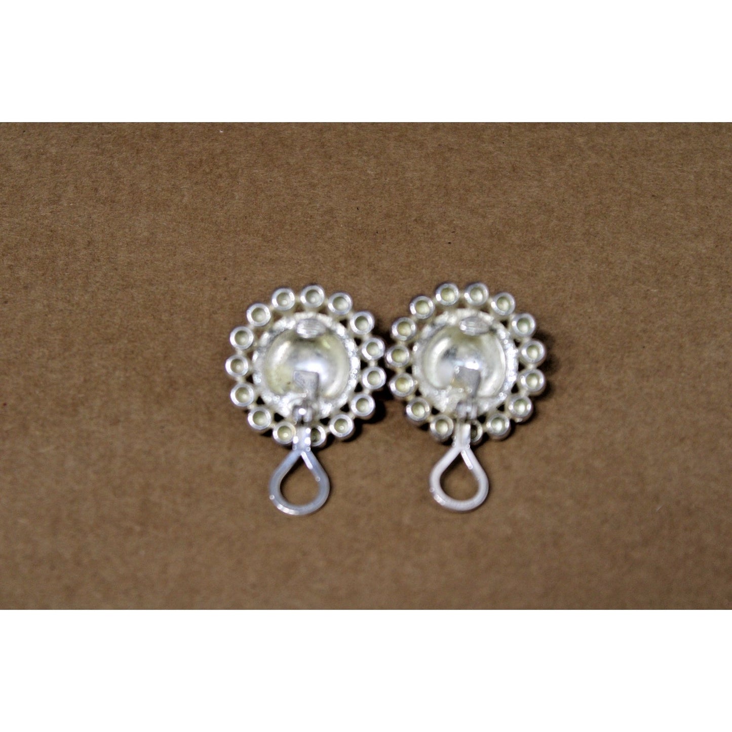 Vintage Clip-on Silvertone Polished Button Earrings with Beaded Edges, 1.25" W