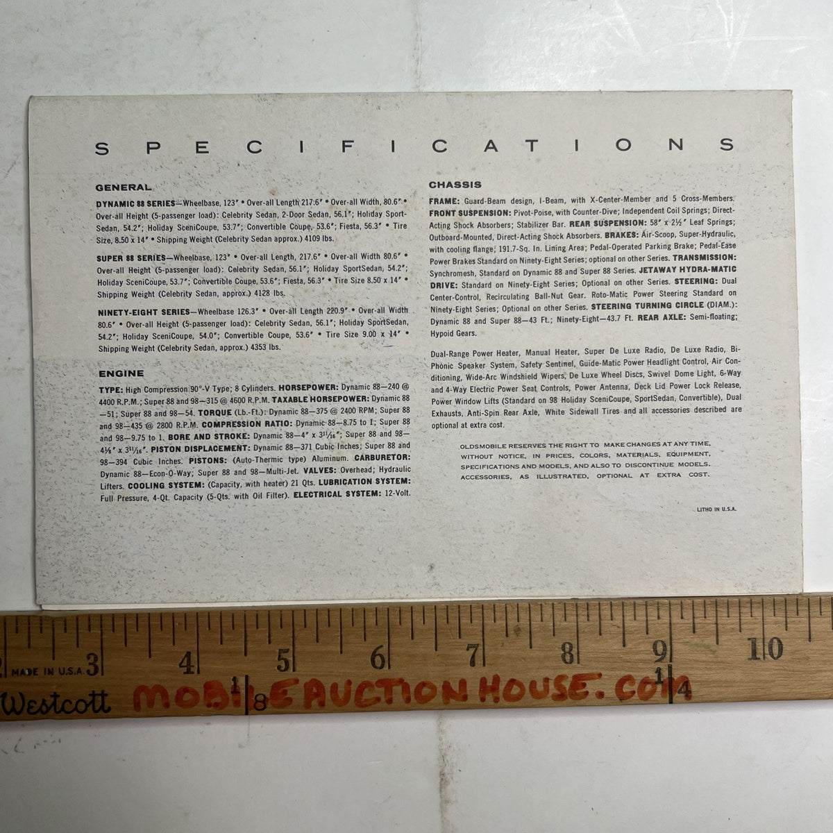 1960 Oldsmobile 98 88 Small Sales Brochure Poster Full Color