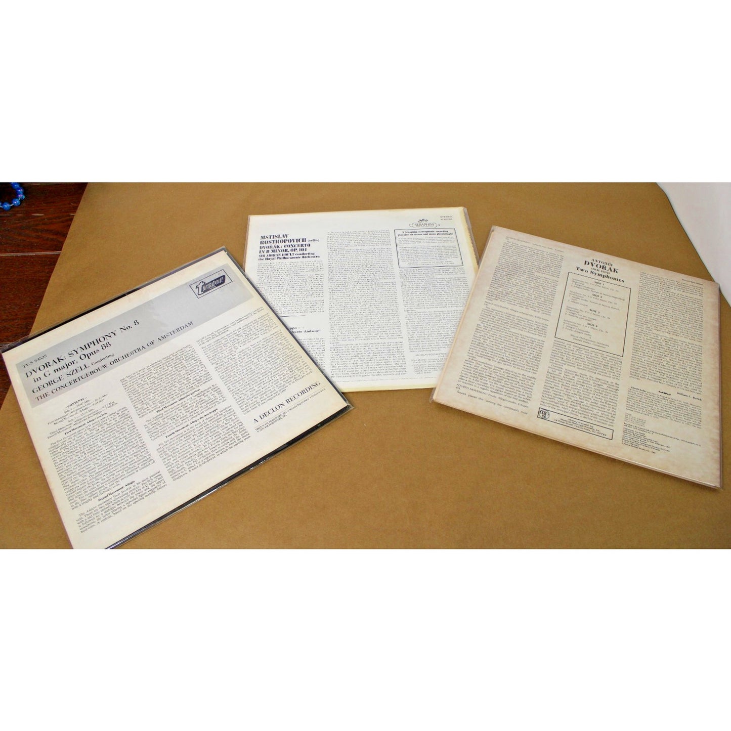 3 Album Lot: Antonin Dvorak Symphony No. 8, Concerto in B Minor, Two Symphonies