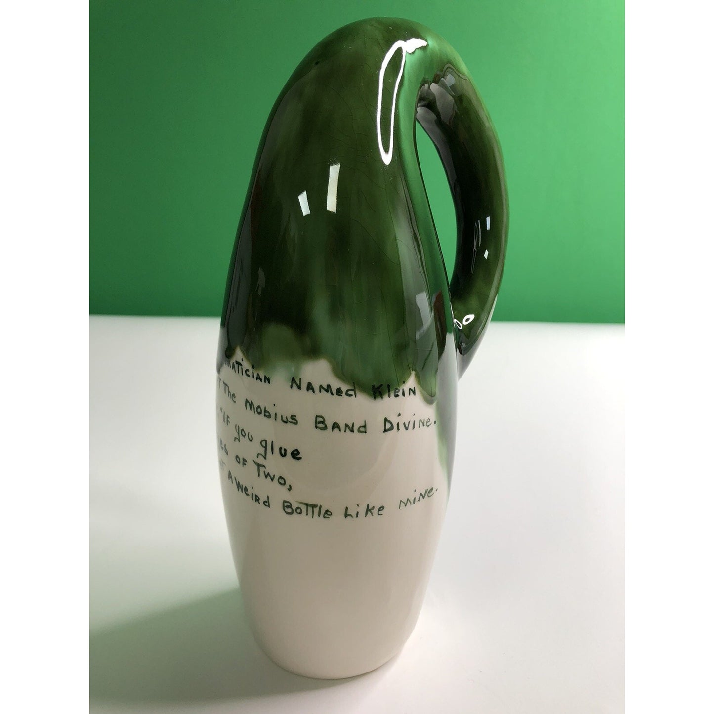 Vintage COACH AND FOUR Frederick Maryland OOAK BOTTLE W/ VERSE Green Drip Glaze