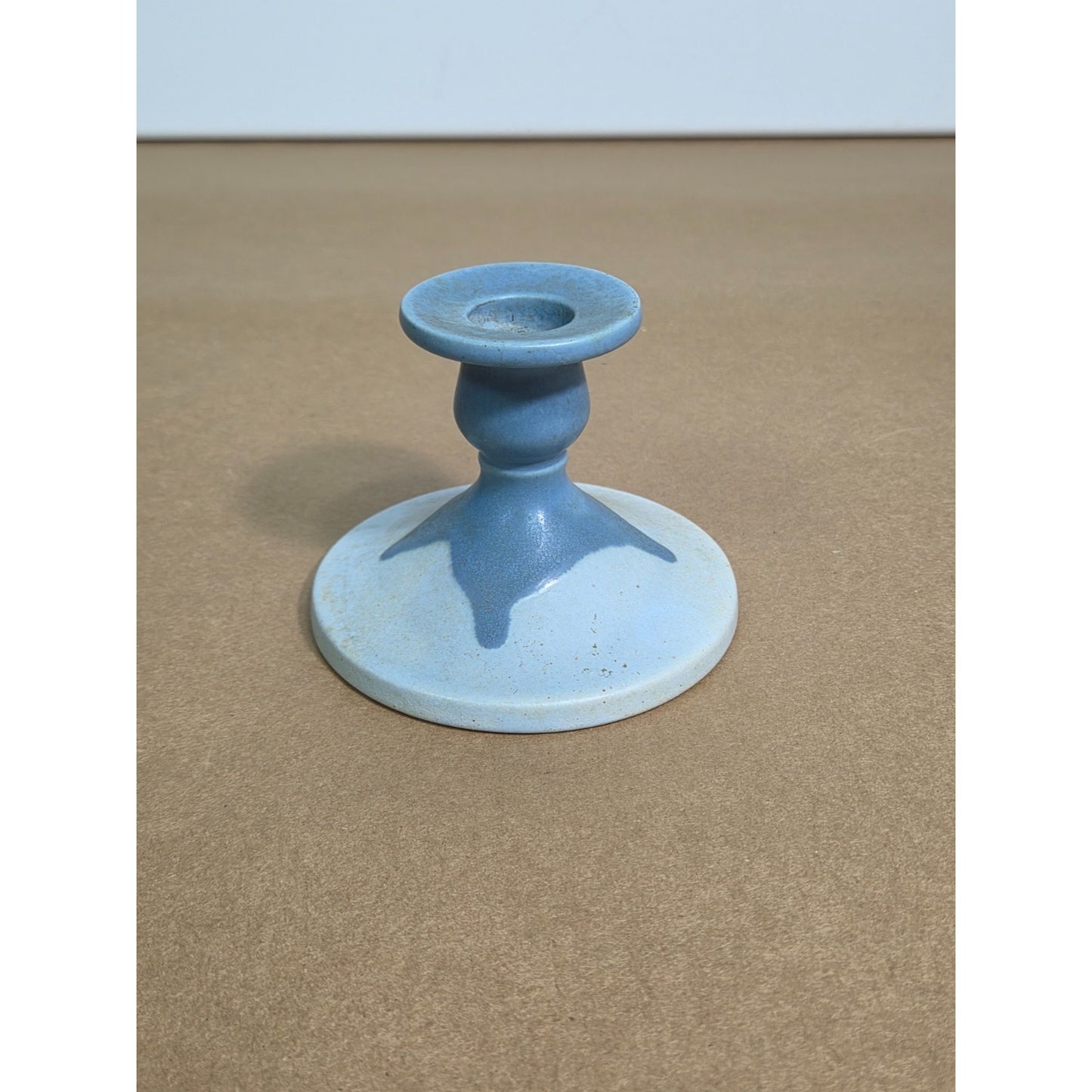 Vintage Pennsbury Pottery Blue Pedestal Candlestick Holder - MCM Folk Art