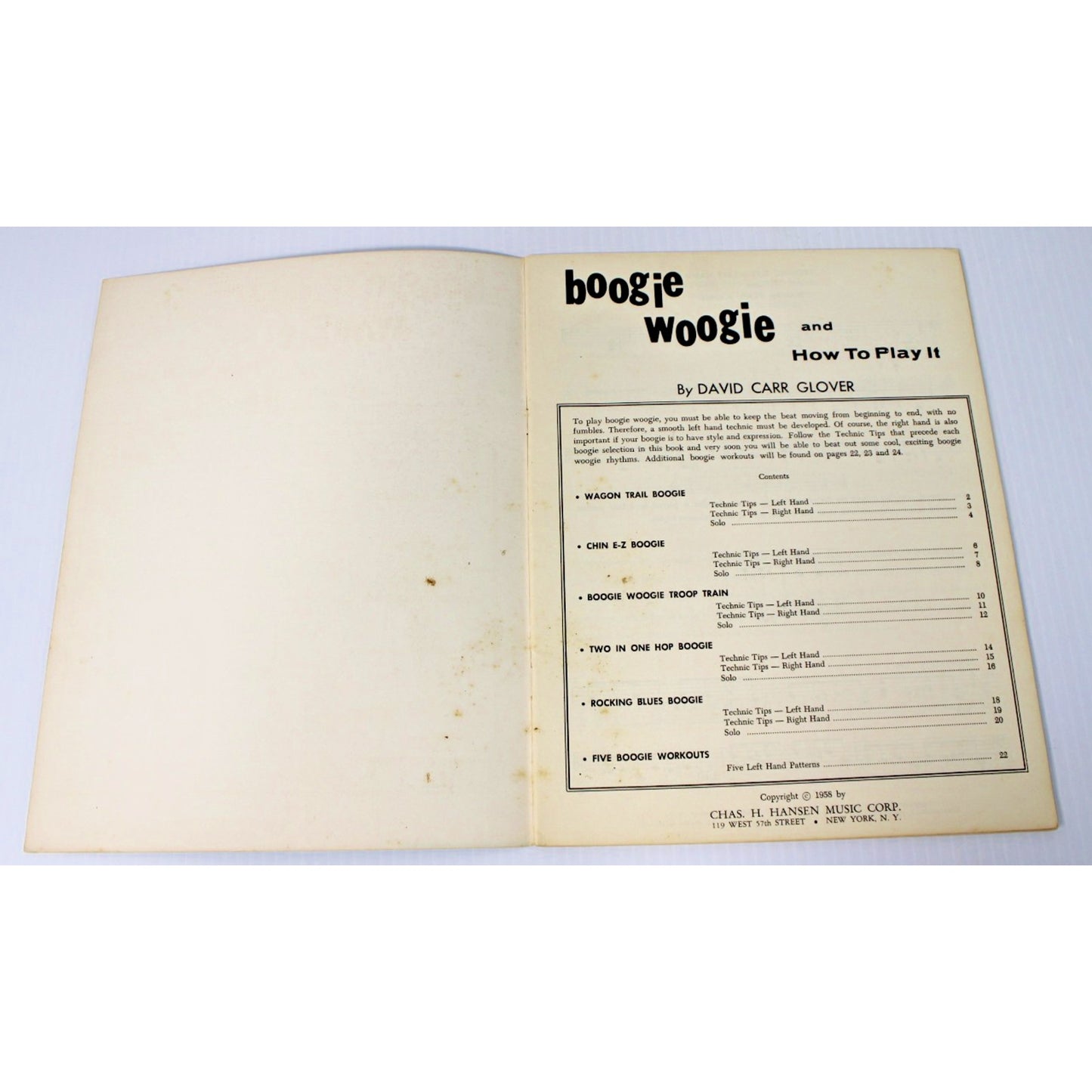 Vintage 1958 Piano Instruction- Boogie Woogie and How to Play It: Book 1- Glover