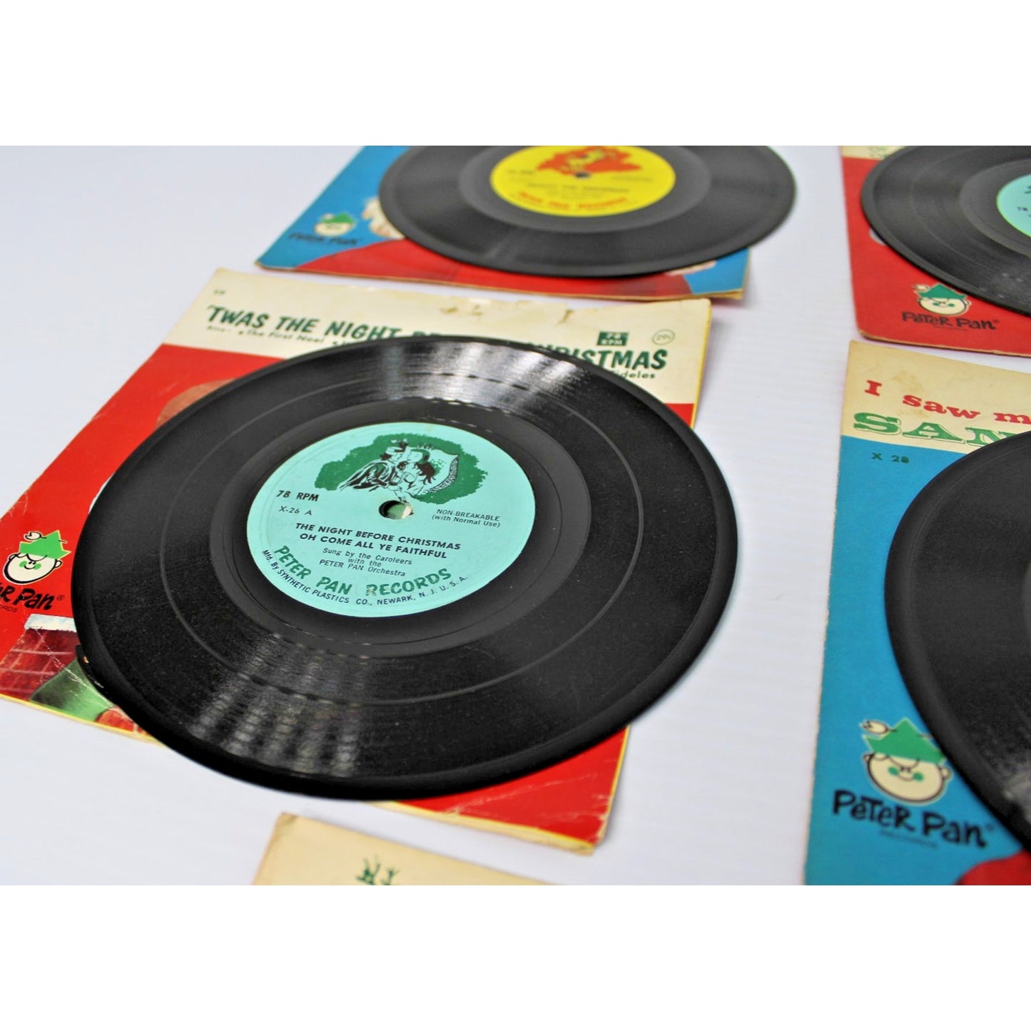Children's Christmas 78 RPM Record + Sleeves Lot: Frosty, Rudolph, Santa Claus