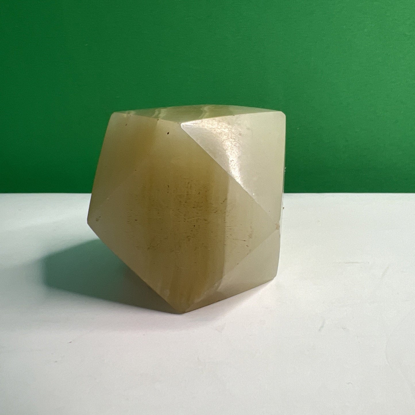 Beautiful Cut Banded Onyx Stone Collectible Paperweight 14 Sided Tetradecagon
